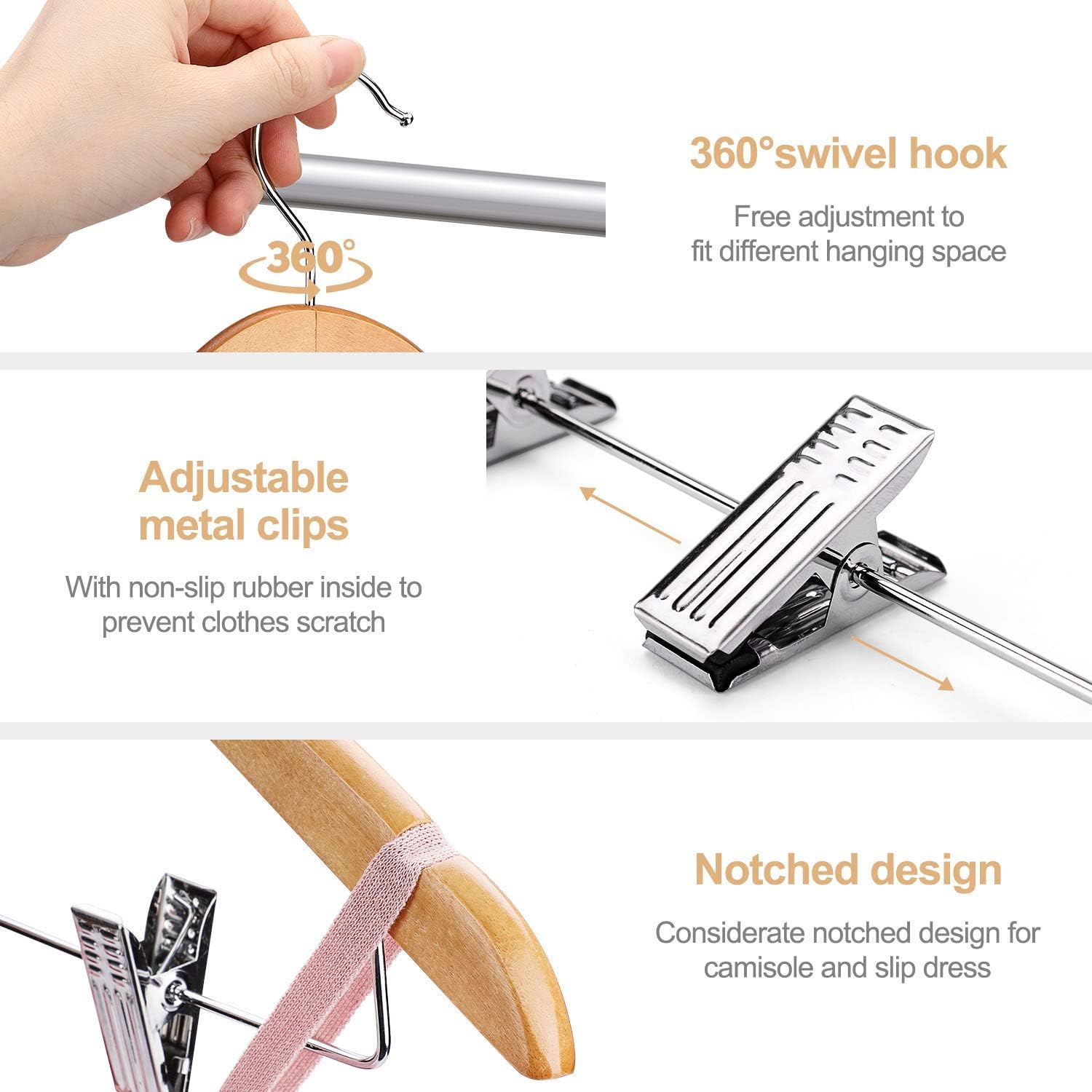 HOUSE DAY 12 Pack High-Grade Wooden Suit Hangers Skirt Hangers with Clips Solid Wood Pants Hangers Natural Smooth Finish Premium Wood Hangers with Durable Metal Clips for Blouse  Dress  Coat  Jacket