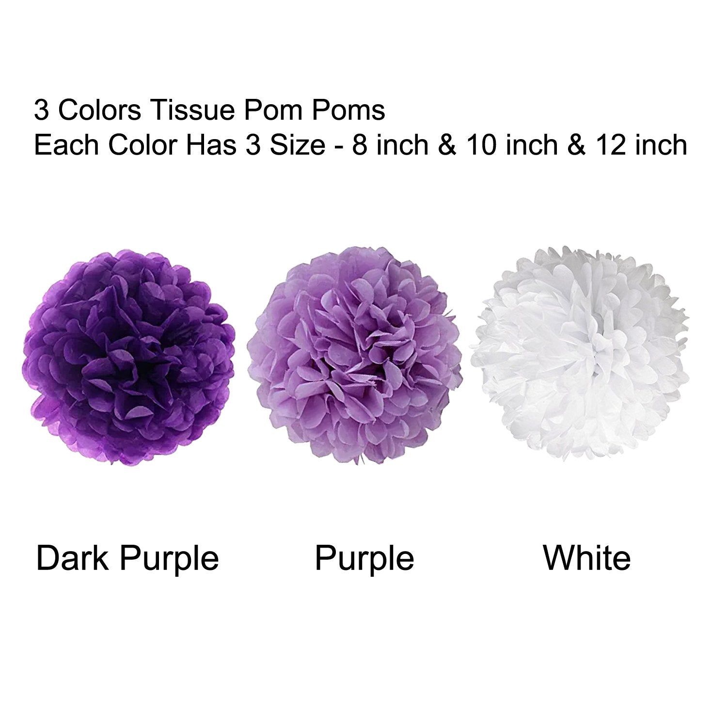 Wartoon Tissue Paper Pom Poms Flowers For Wedding Birthday Party Baby Shower Decoration, 12 Pieces ( Purple, Lavender And White