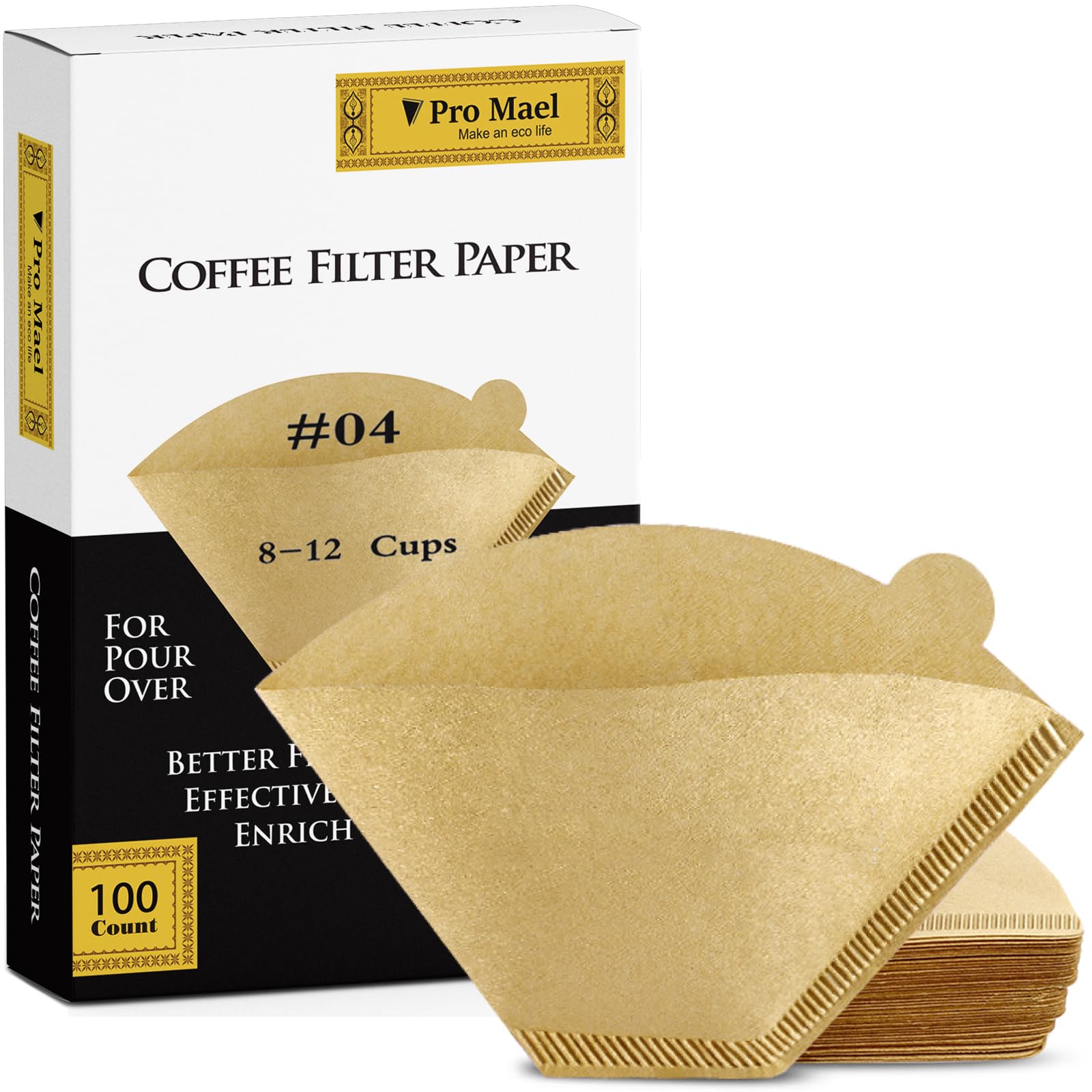 Pro Mael #4 Cone Coffee Filters Paper Disposable for Pour Over and Drip Coffee Maker  Better Filtration No Blowouts Made from Unbleached Filter Paper  Natural Brown (100 Count)