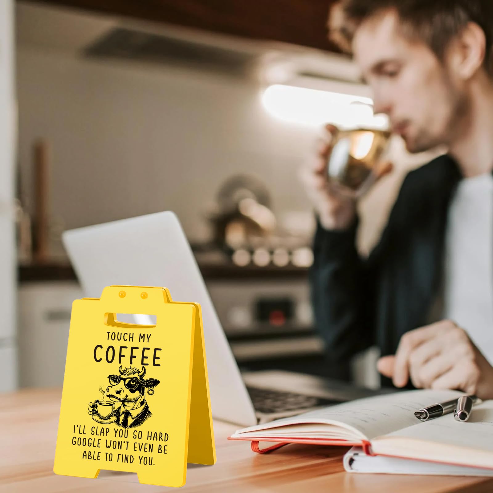 Funny Coffee Desk Sign - Humorous Office Decor for Coworkers and Coffee Lovers - Unique Coffee Gifts & Office Accessories