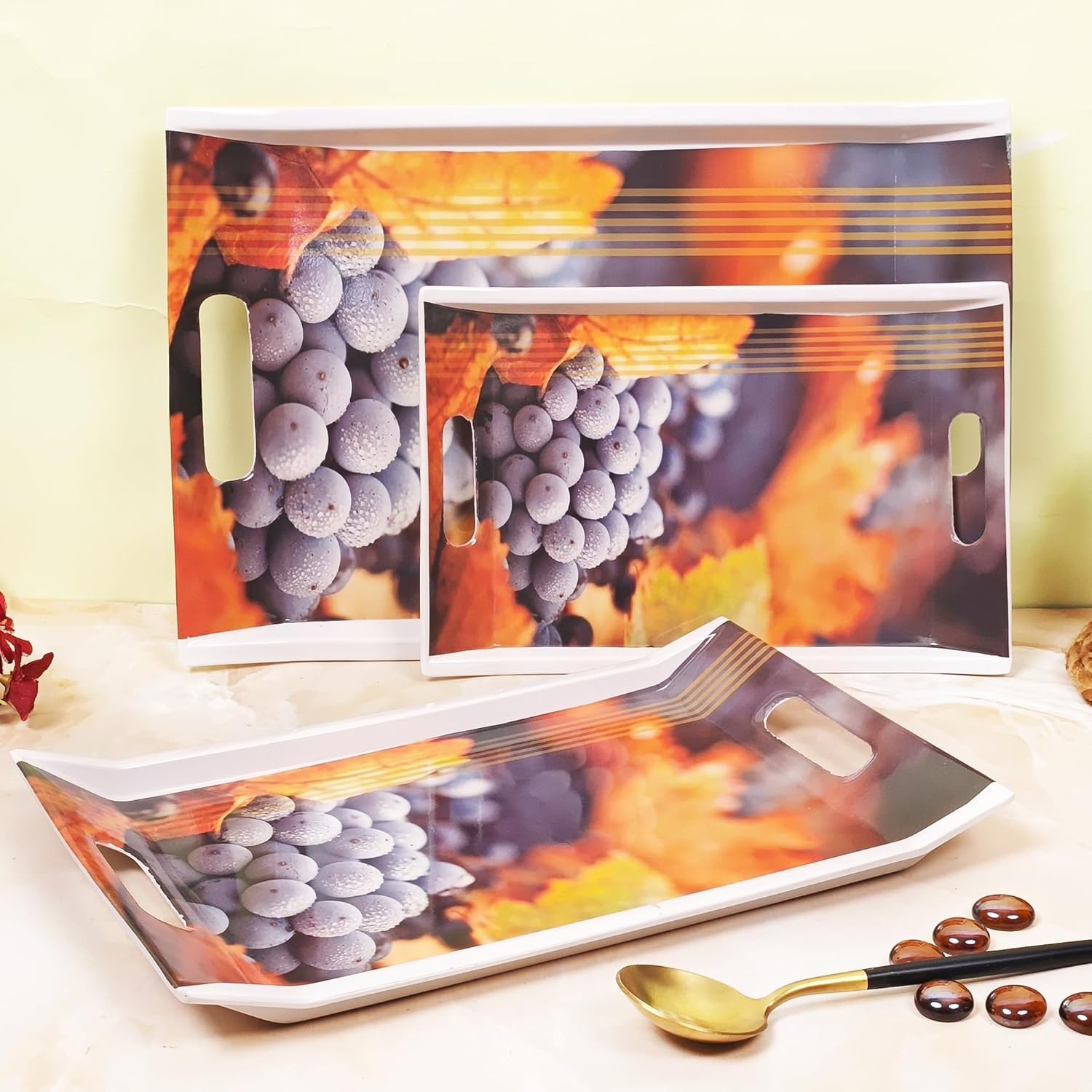 FEDOY Melamine Villori Series Serving Tray (Small, Medium and Large Size, Multicolor) - Set of 3