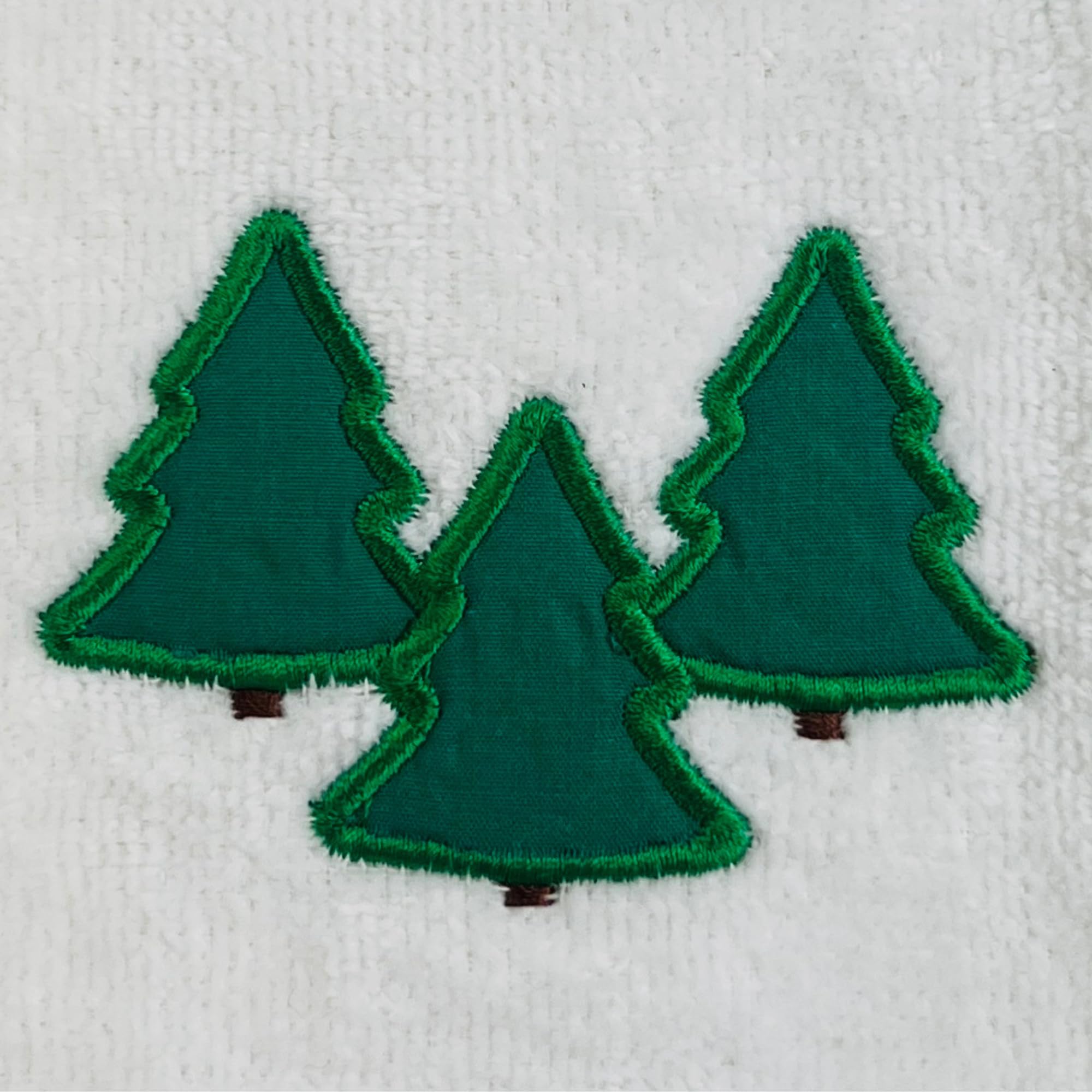 Farmhouse Christmas Fingertip Towels: Plush Velour Cotton Embroidered Forest Trees, One With Decorative Plaid, Set Of 2