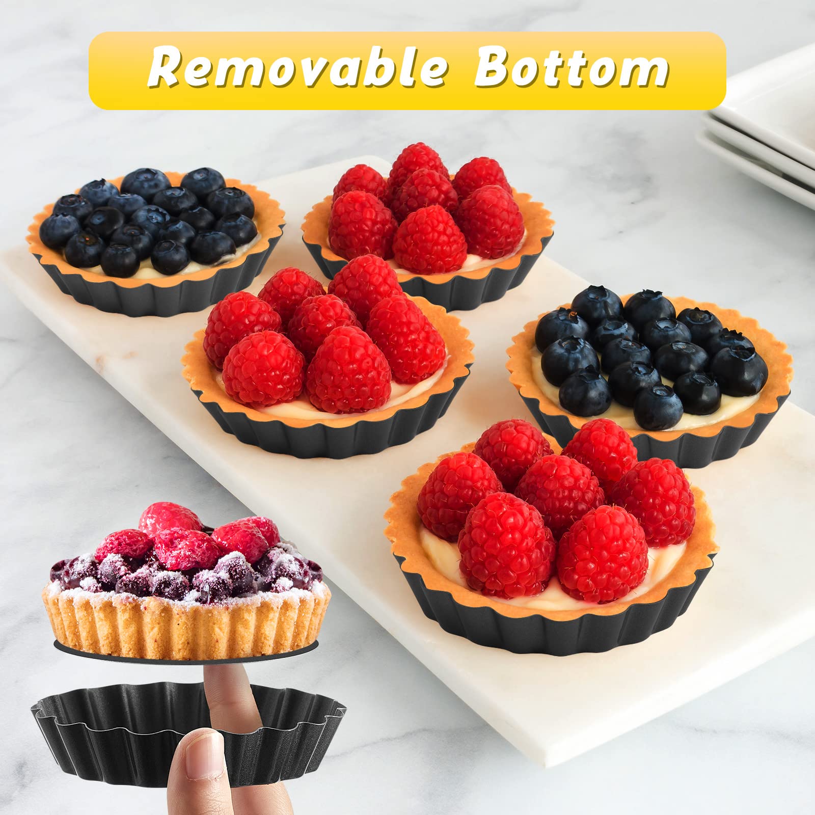 Tessco 16 Pieces Mini Tart Pans With Removable Bottom Nonstick Quiche Pan Mini Pie Pans Mini Tart Pans Bakeware Mold Fluted Side