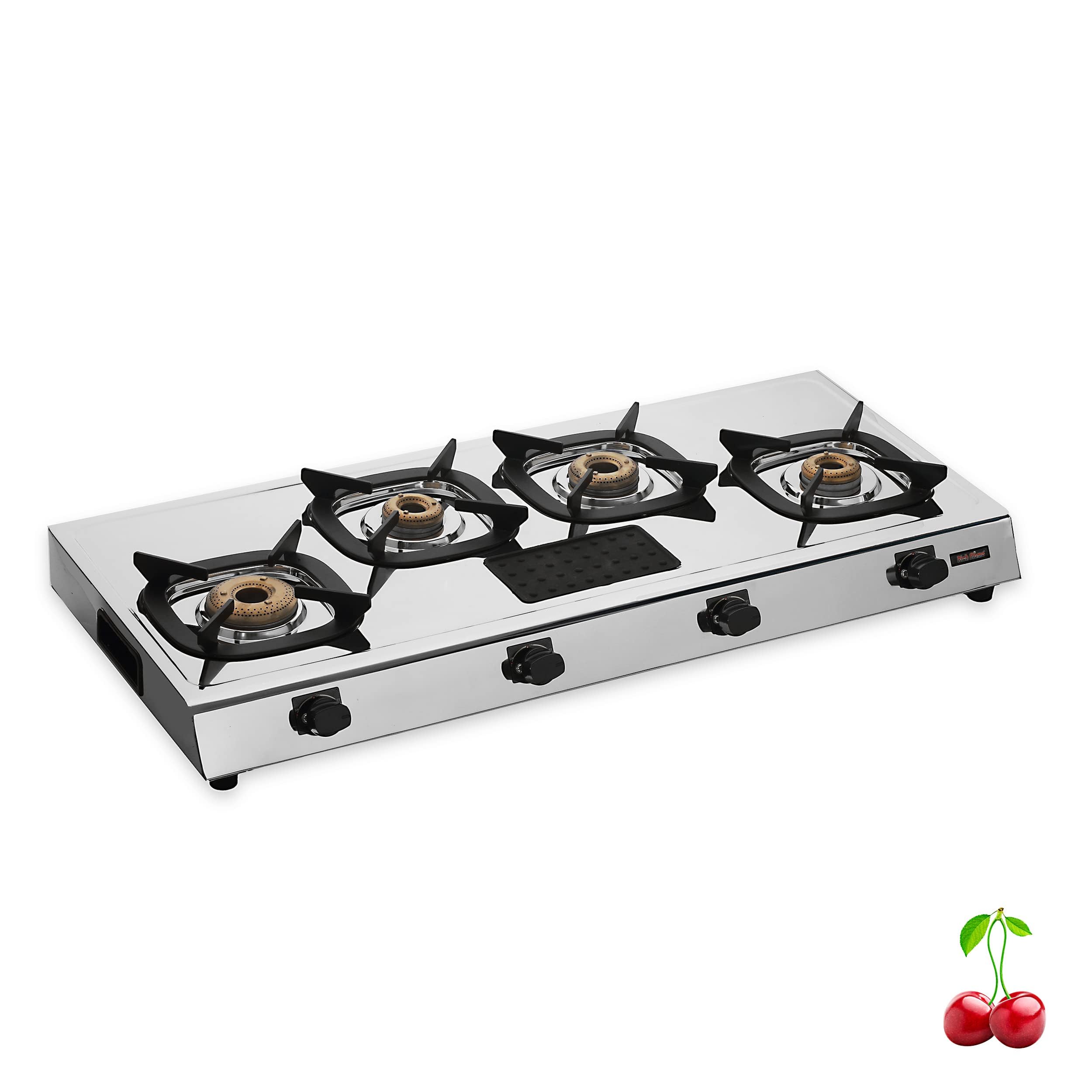 Rich Flame Gas Stove 4 Burners Steel Body | Isi Certified 4 Burner Stoves | Home & Kitchen Gas Chulha Lpg & Png Compatible | Man
