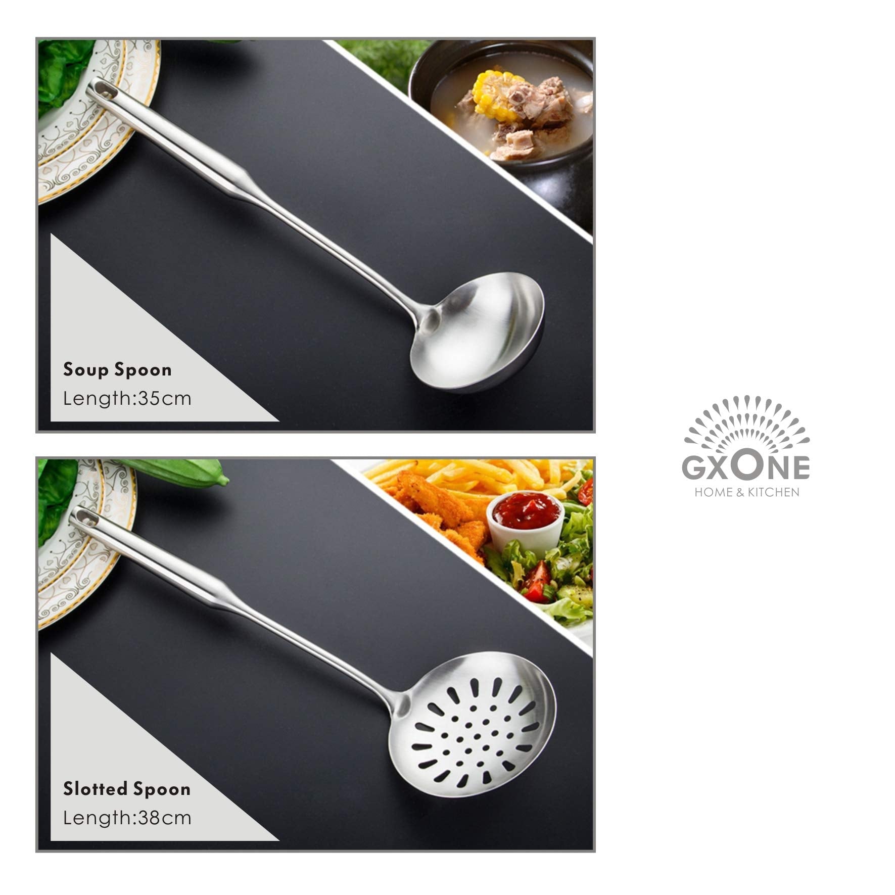 Kitchen Utensil Set - 6 Piece Stainless Steel Cooking Utensils With Rotating Holder Organizer Includes Slotted Spoon, Slotted Sp