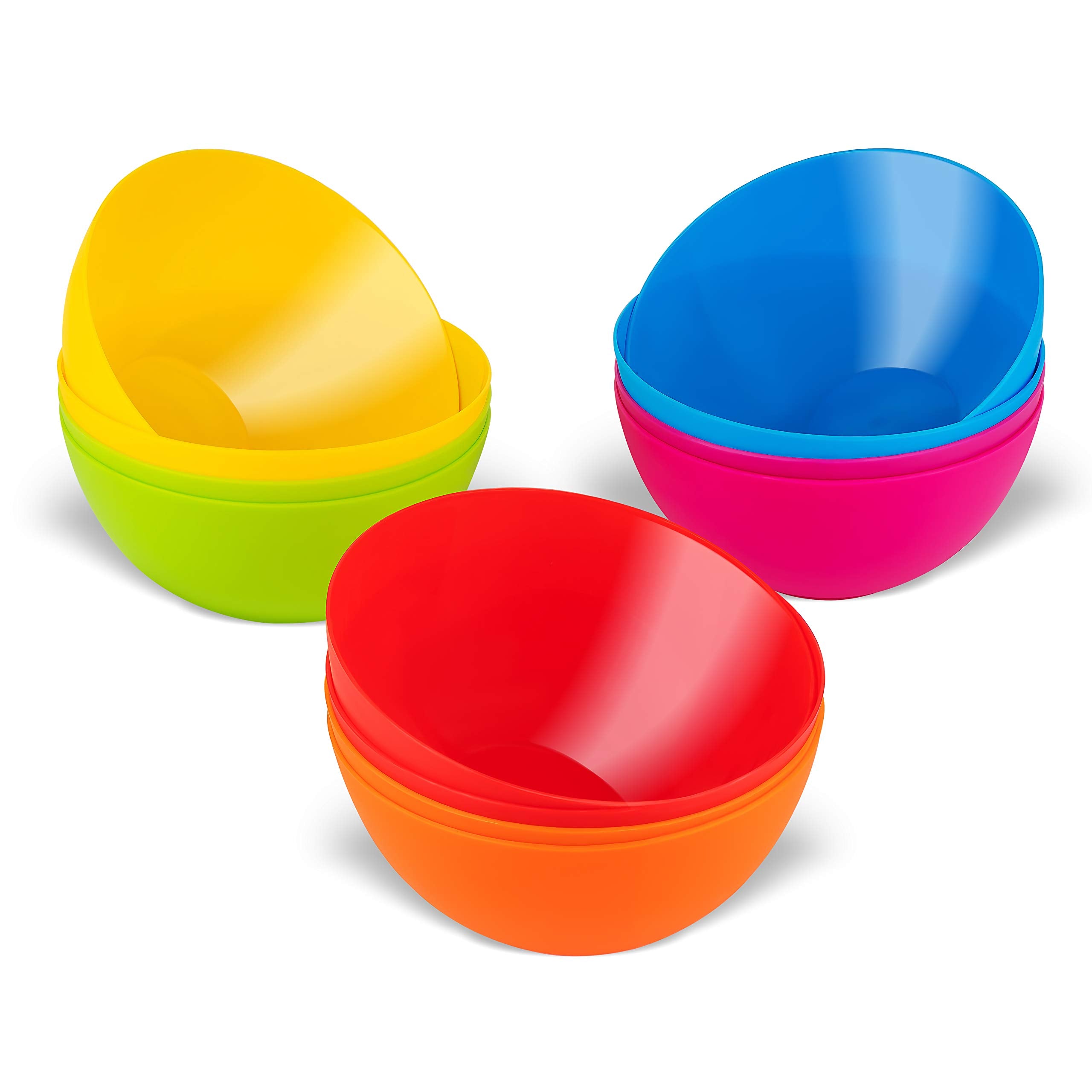 PLASKIDY Plastic Bowls Set of 12 - 24 Oz, BPA Free, Dishwasher Safe, Red, Perfect for Cereal, Soup, Snacks, Fruit, or Salad