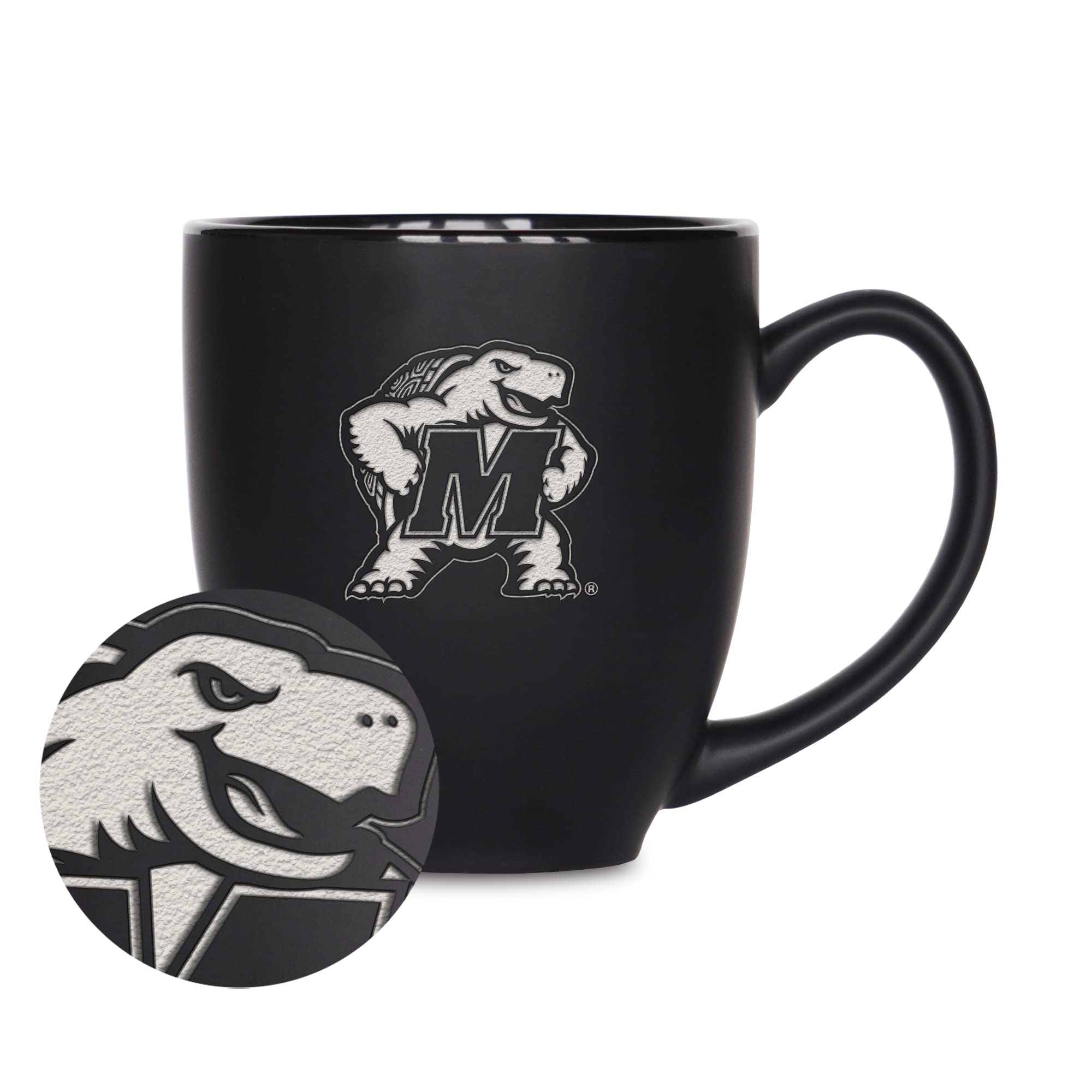 Rico Industries NCAA Maryland Terrapins Main 15oz Laser Engraved Matte Black Ceramic Bistro Mug - For Hot or Cold Drinks