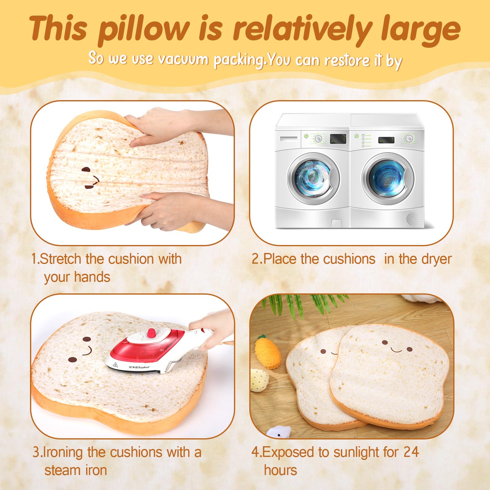 Croblissful 8 Pcs Toast Seat Cushion Bread Chair Cushion With Removable Cover 15'' X 15'' Cute Chair Pillow Pad Toast Shaped Sof
