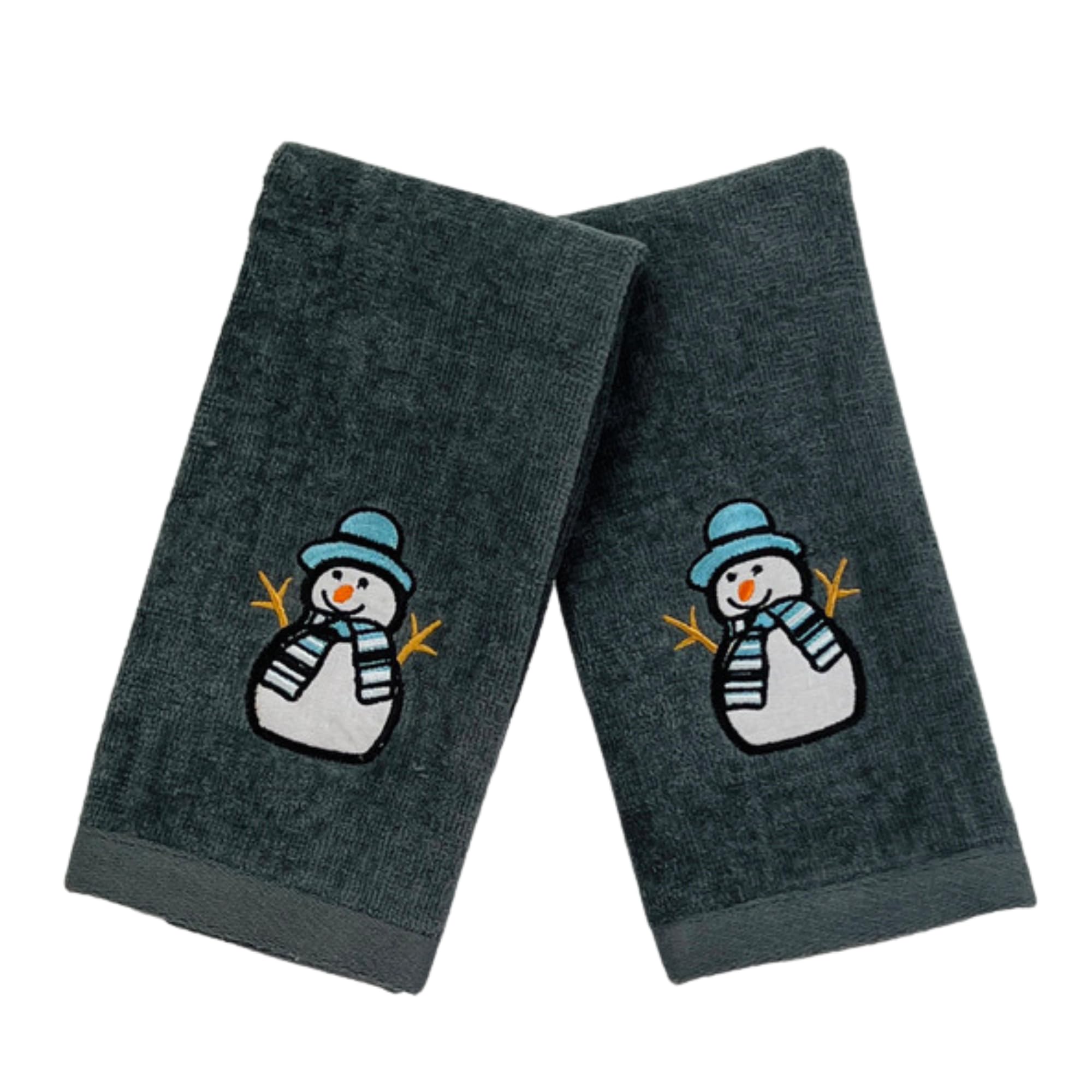 Luxury Christmas Towel Set: 100% Cotton Fingertip Towels, Traditional Snowman Design, Set Of 2