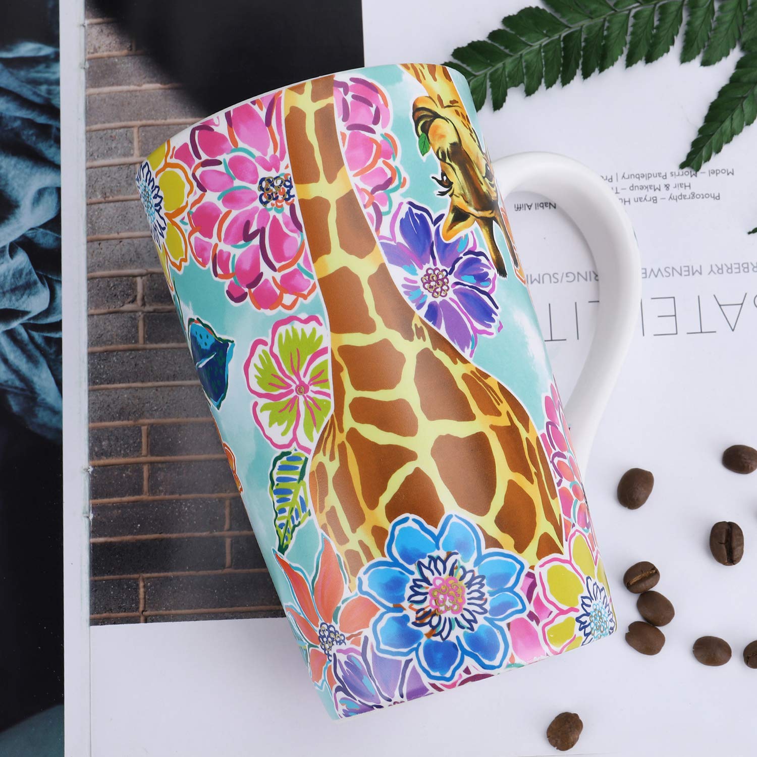 NymphFable Ceramic Coffee Mug 18oz Personalized Giraffe Flowers Coffee Cups with Handle Baking Pattern Tea Cup Large