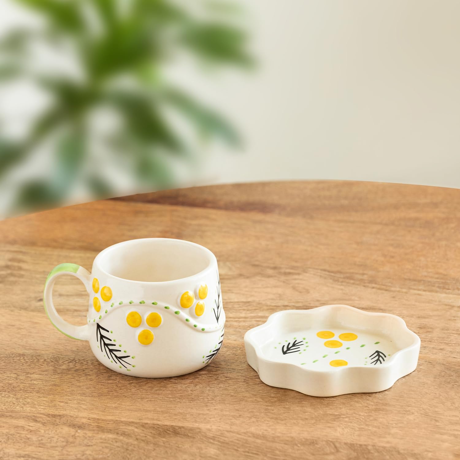 Exclusivelane Spring Bloosom Ceramic Tea Cup And Saucer Set (Single, Mug Capacity : 310 Ml, Microwave Safe) | Ceramic Cup Sauc