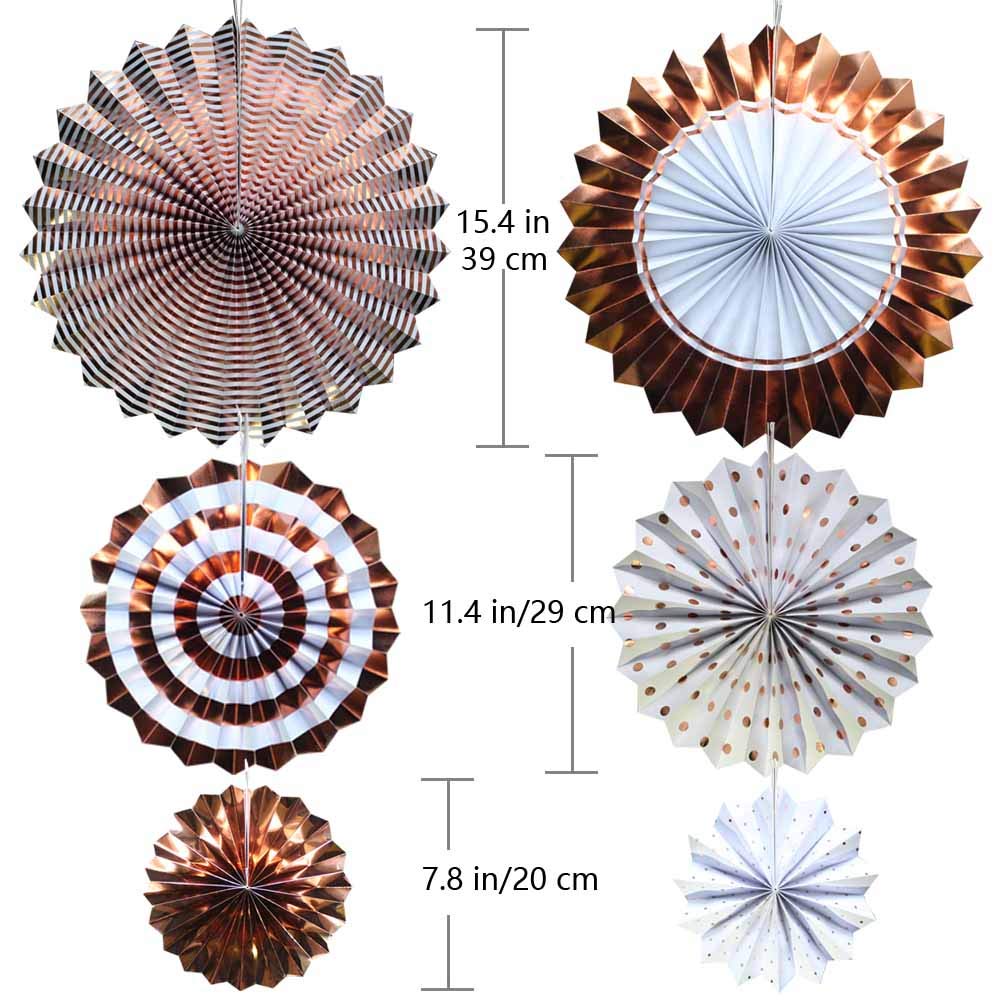 Hola Fiesta | Rose Gold Paper Fans Flower For Wedding Birthday Carnival Welcome Party Decorations,Rose Gold,Set Of 6