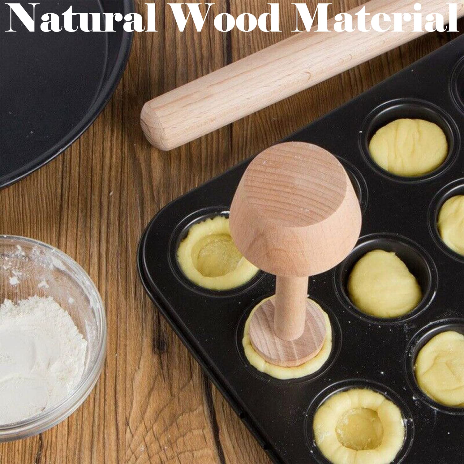 Dupiulk Wooden Tart Tamper Set, Double Side Pie Pastry Dough Tamper, Egg Tart Pan Mold Diy Cake Pastry Baking Tool For Mini Egg