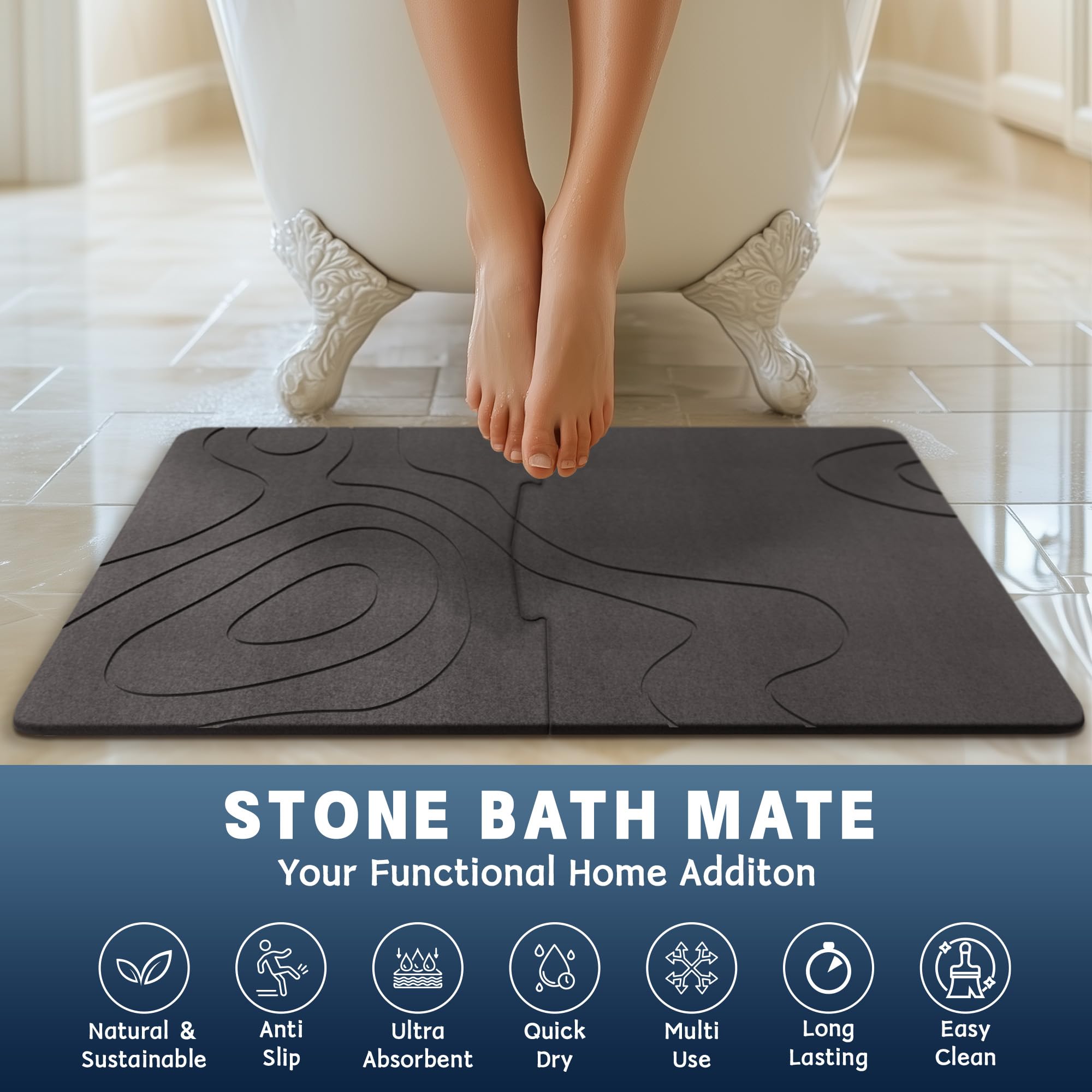 Farest 32 * 20 Stone Bath Mat Extra Large Diatomaceous Earth Non-Slip Shower Mat Quick Drying Diatomite Bath Stone Mats For Bath