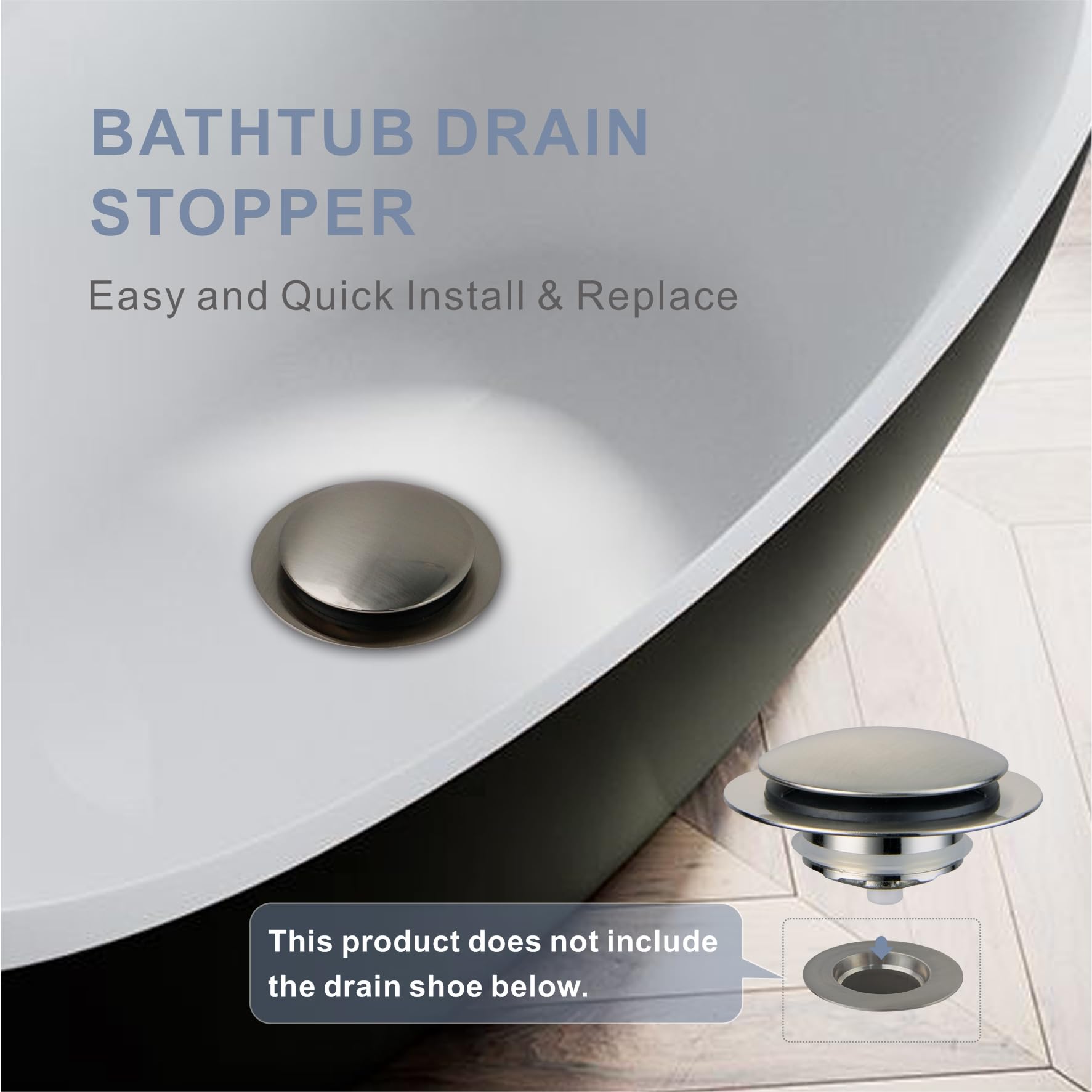 Brushed Bathtub Drain Stopper,Universal Pop Up Bath Drain, Hidrop Tip Toe Tub Drain Stopper,Conversion Kit Assembly, Replaces Li