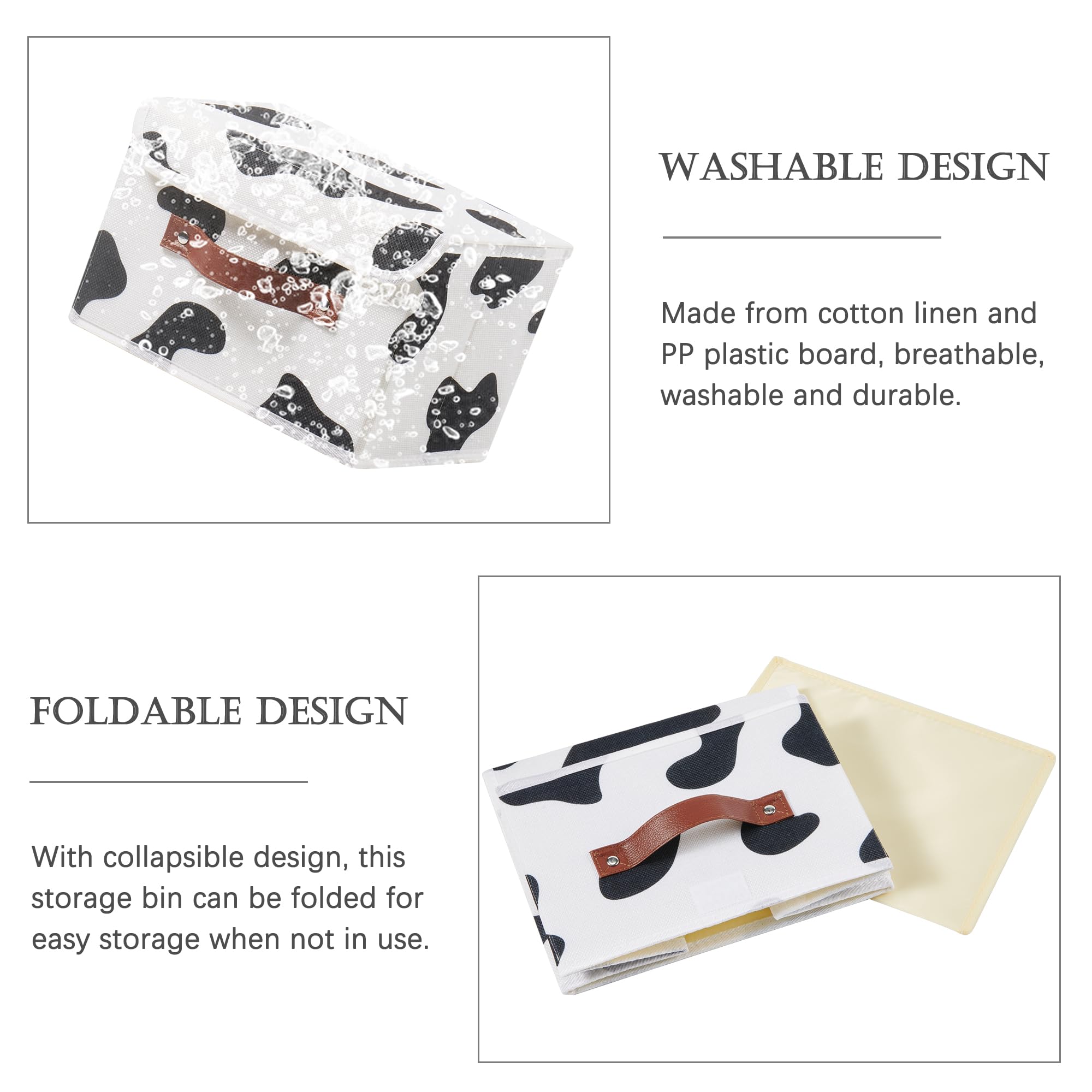 Vinnegenzz Storage Bin With Lid Cow Print Cute Fabric Storage Basket Box With Faux Leather Handles Pp Plastic Board Foldable Was