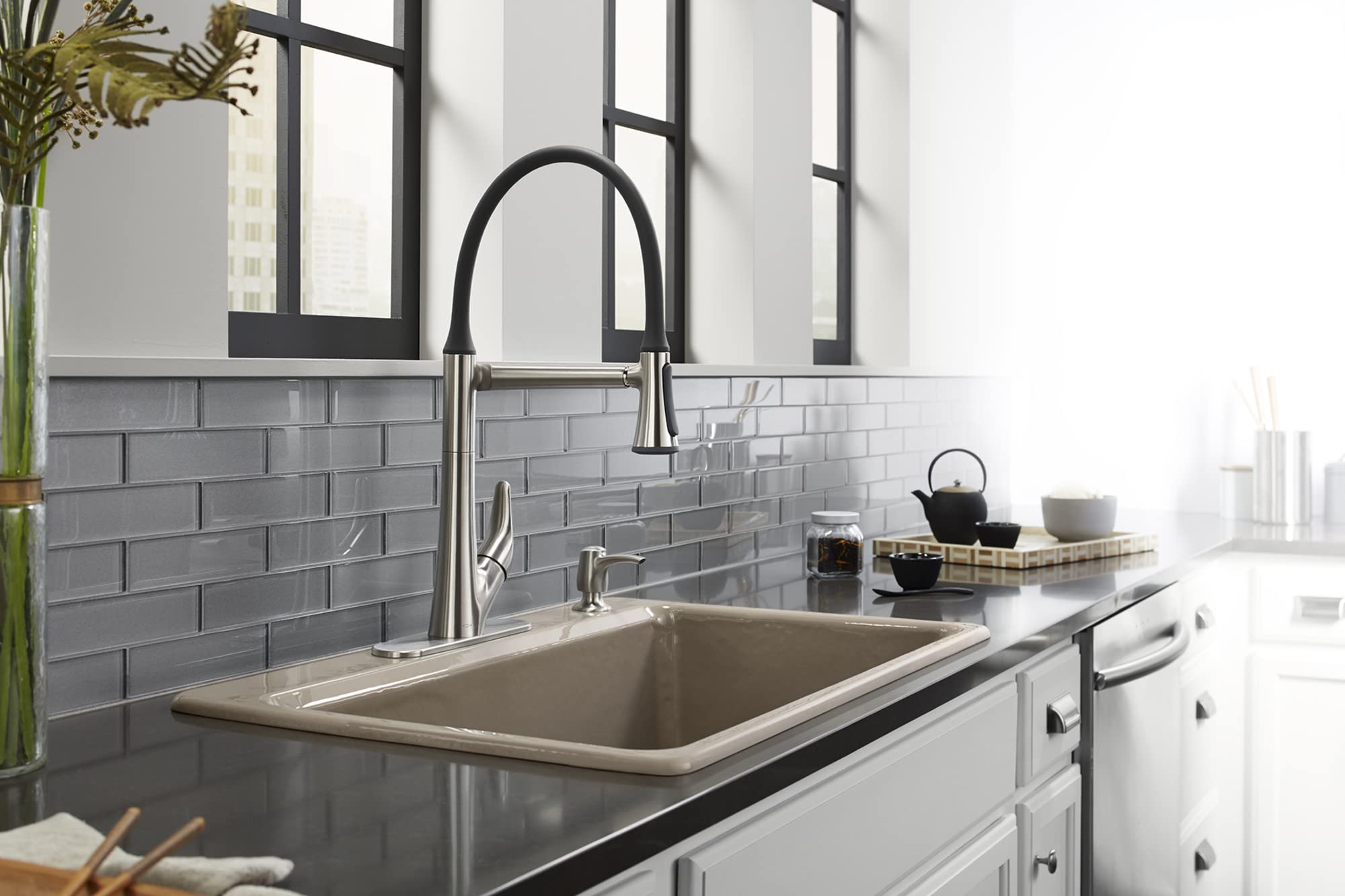 Kohler R77764-Sd-Vs Arise Articulating Pull Down Kitchen Faucet, Kitchen Faucet With Pul Down Sprayer And Soap Dispenser, Vibran