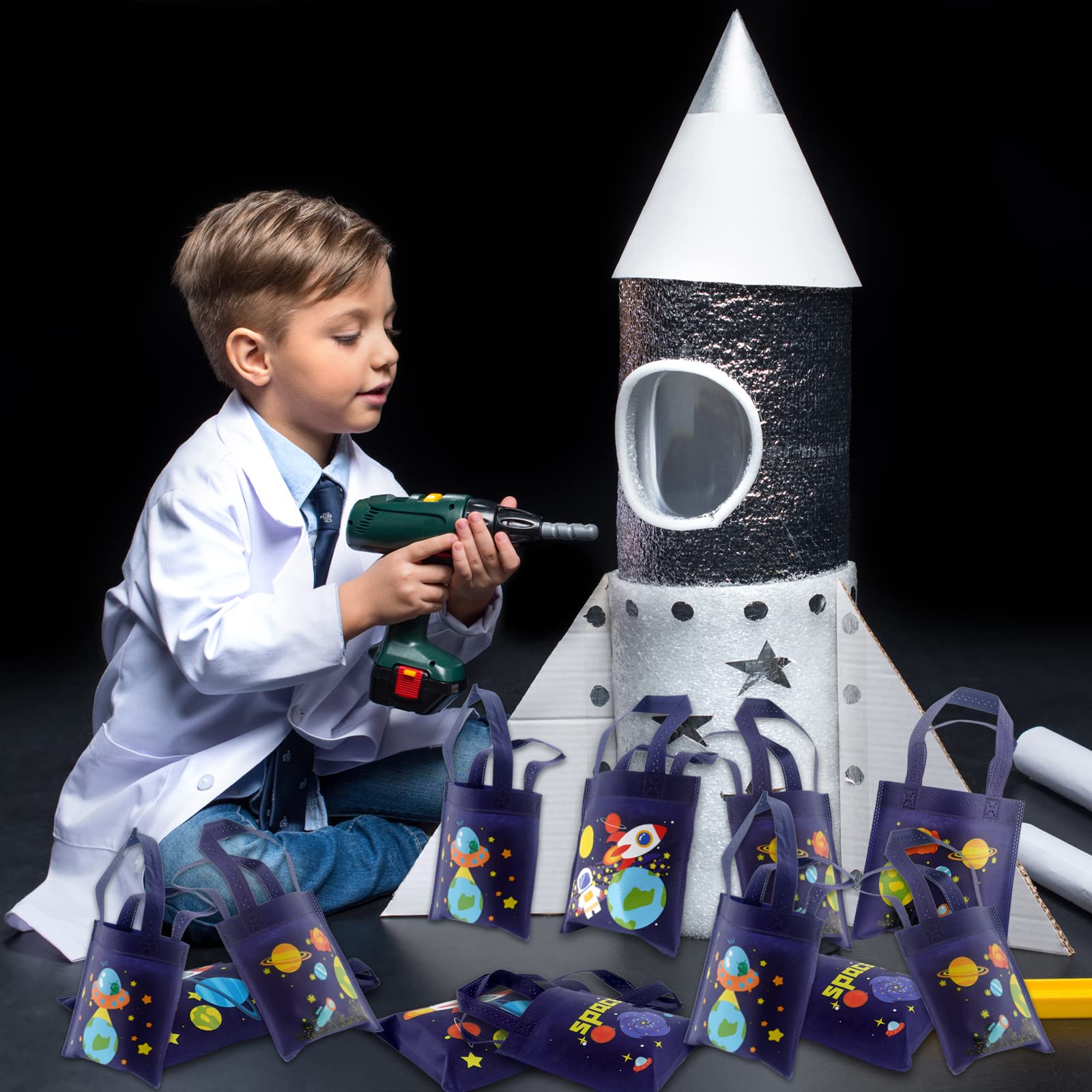Banballon 20 Pcs Outer Space Party Favor Bags Space Non-Woven Gift Bags Treat Gift Bags For Kids Birthday Party Outer Space Them