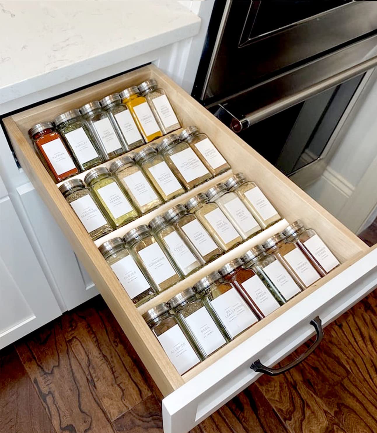 MIUKAA Clear Acrylic Spice Drawer Organizer, 4 Tier Seasoning Jars Drawers Insert, Kitchen Spice Rack Tray for Drawer/Countertop