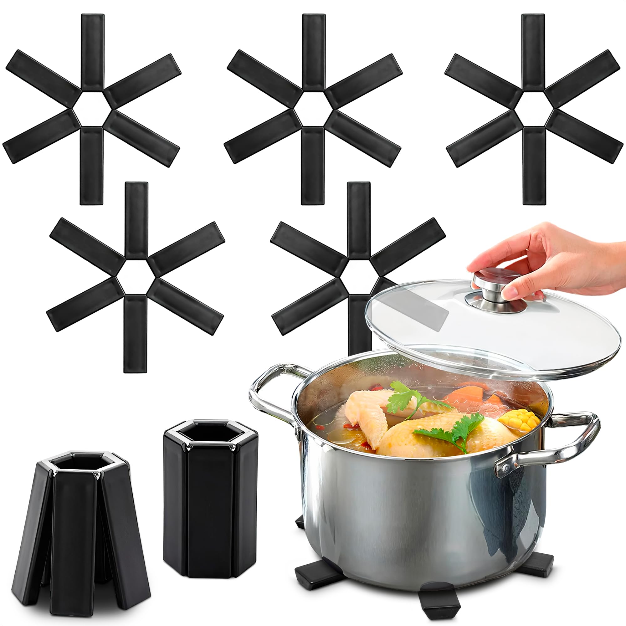 5 Pcs Foldable Trivets For Hot Dishes - Trivets For Hot Pots And Pans Hot Pads For Countertops Hot Pan Holder For Counter - Fold