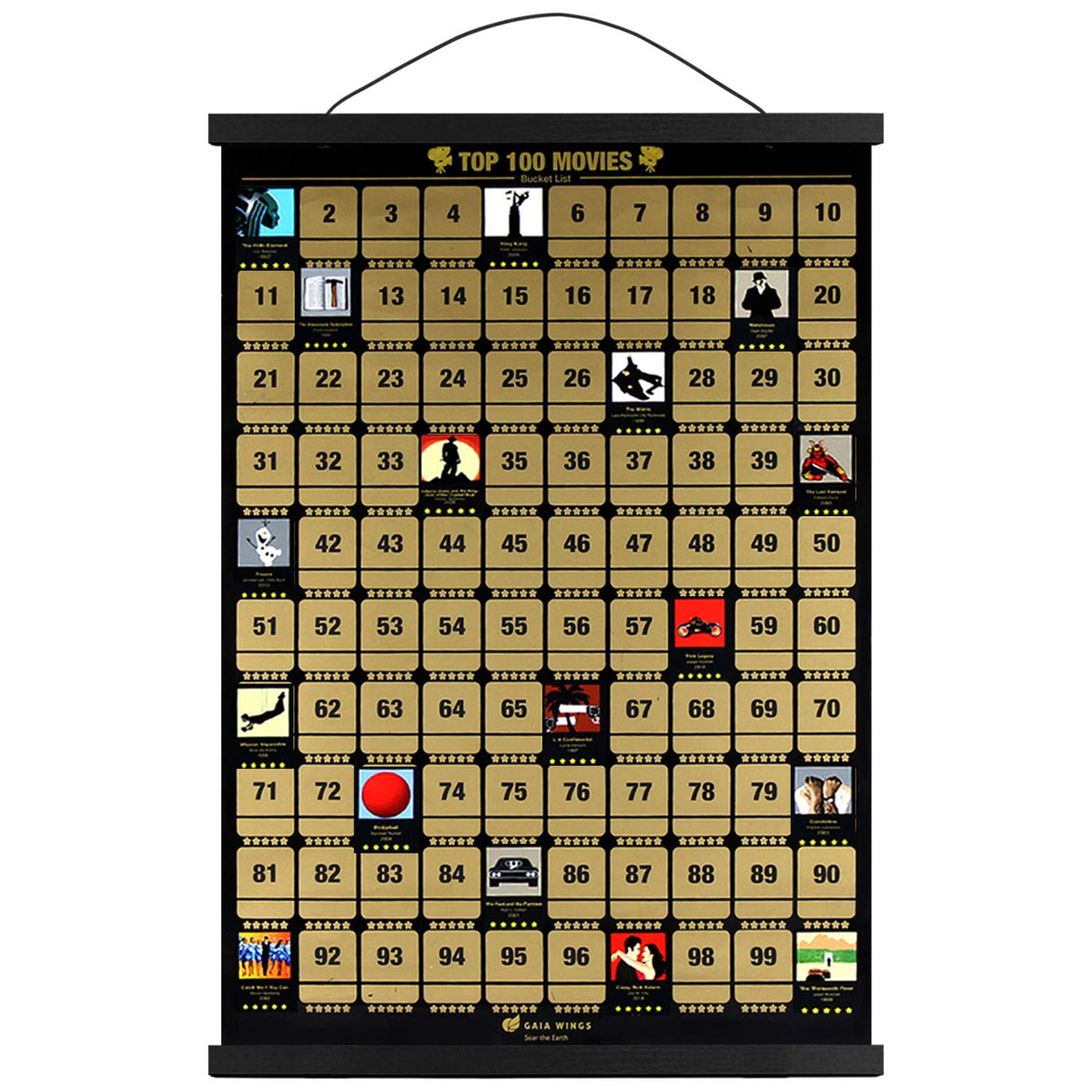 Gaia Wings 100 Movies Scratch Off Poster Includes Poster Frame 17'' Long (Black) - The Perfect Movie Room Decor, Wall Art Or Gif
