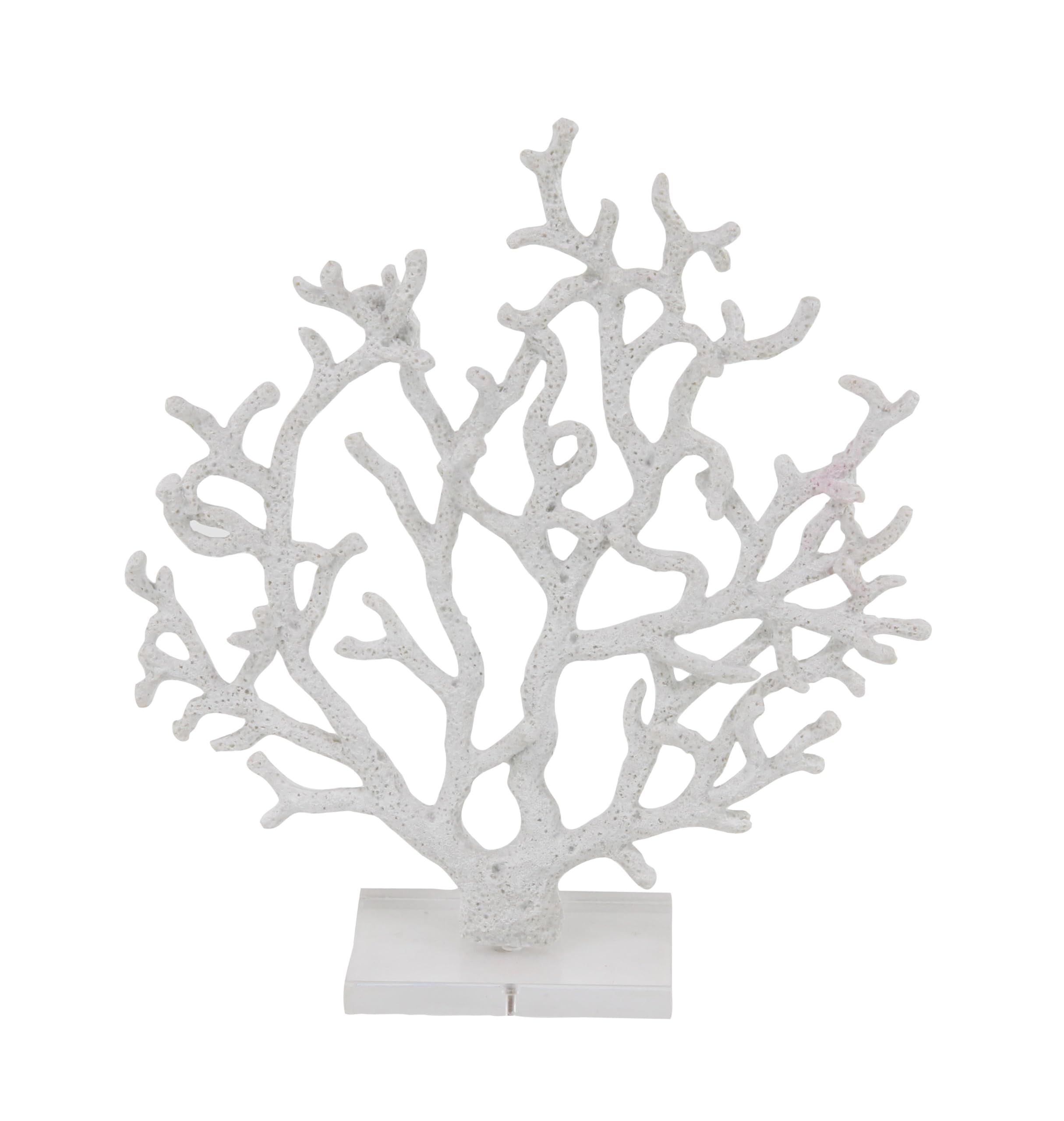 Deco 79 Polystone Coral Decorative Sculpture Textured Porous Home Decor Statue with Acrylic Base, Accent Figurine 14 x 4 x 16, W