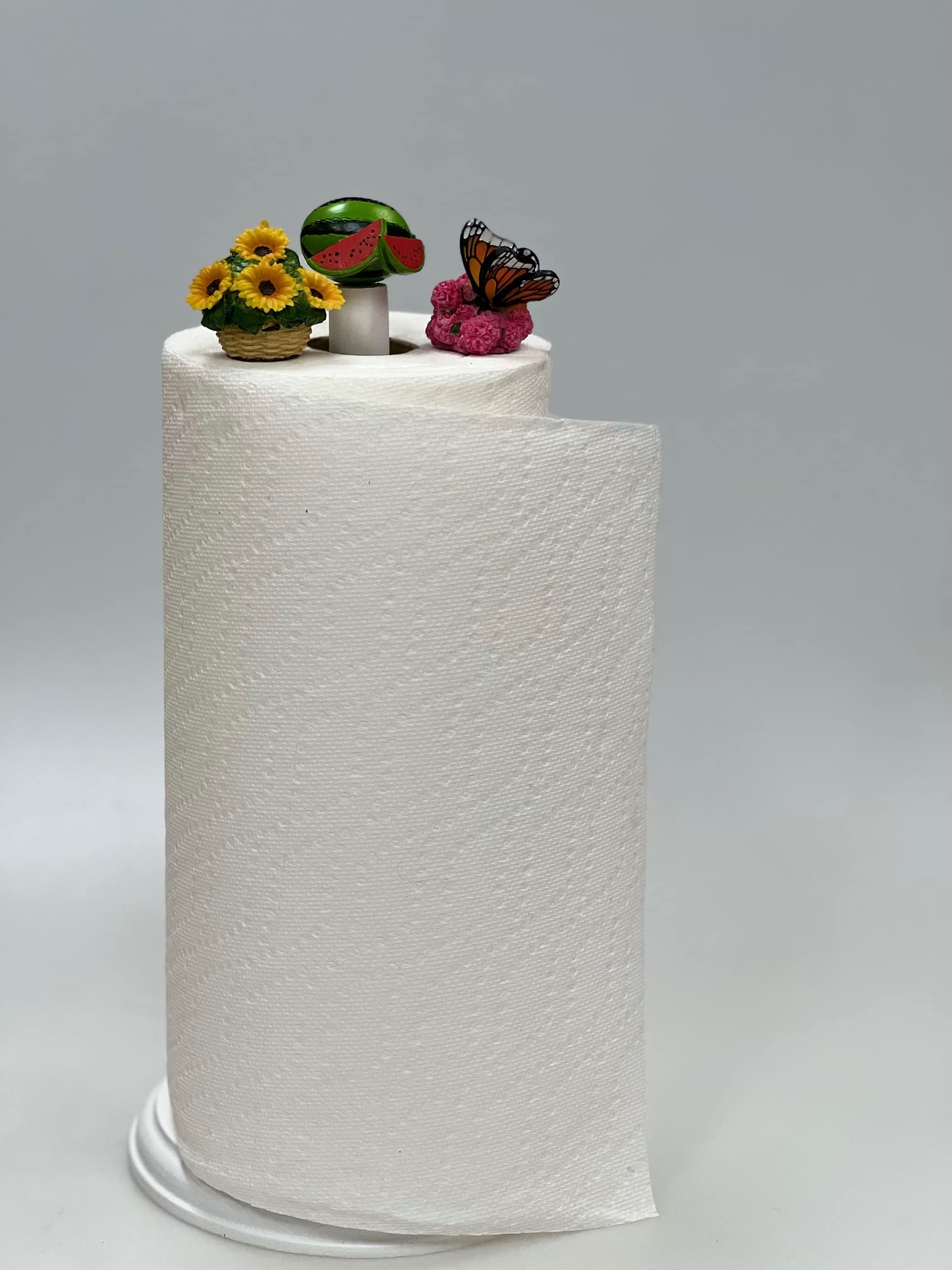Toppers Unique Interchangeable Decorations For Kitchen Paper Towel Stand (3 Summer Tops Sunflowers, Watermelon, Butterfly)
