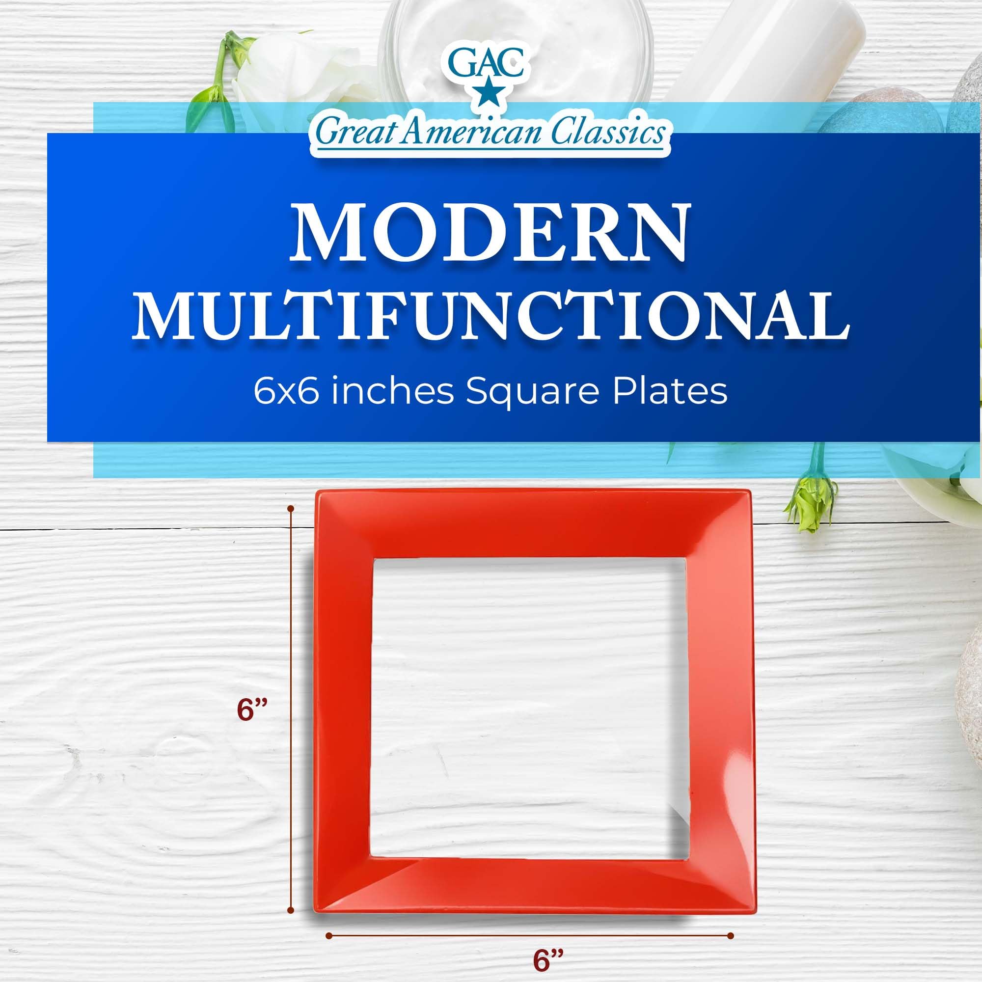 Gac Square Glass Dinner Plates In Vibrant Red Shades - Oven & Microwave Use, Dishwasher Friendly, Suitable For Hot Or Cold Dishe