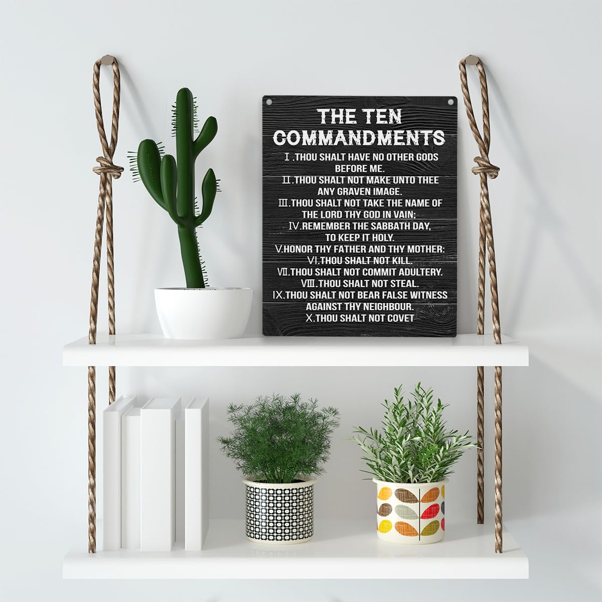 YCYD Ten Commandments Decor, Christian Bible Verse Decor - Rustic Wooden Box Sign for Living Room, Bedroom, Office - 10 x 8 Inch