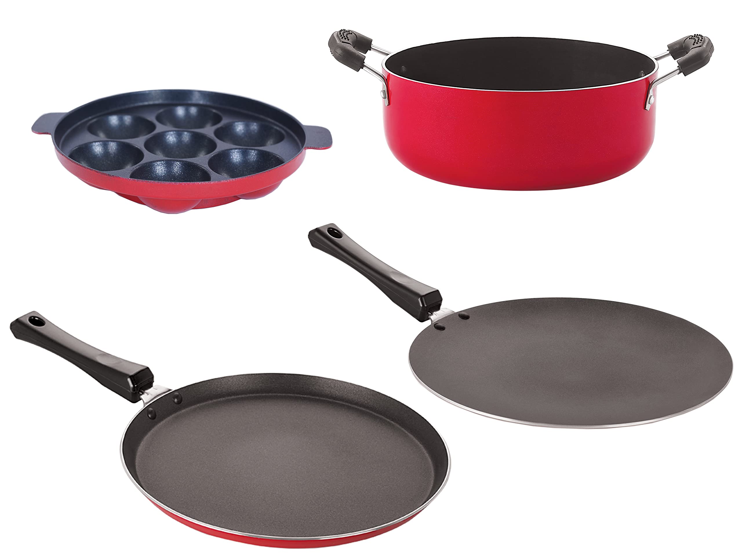 Nirlon 3 Layer Coated NonStick Aluminium Pots And Pans Cooking Combo Set Of 4 Pieces (2.6Mm_Ct11_Ap(7)_Cass22_Ft12)