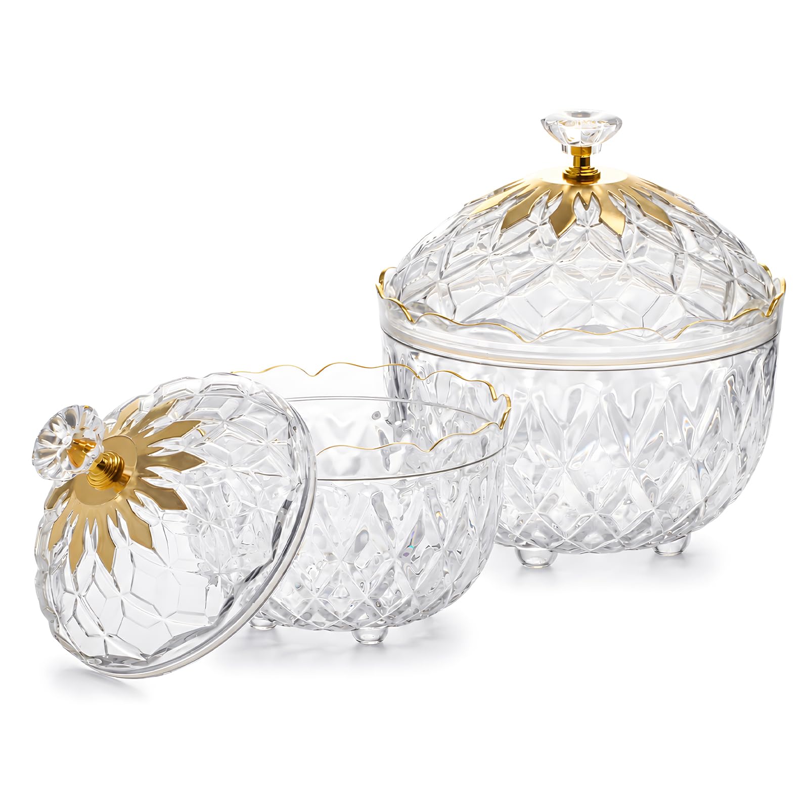 Candy Jars with Lids, Set of 2 Large and Small Clear PET Decorative Bowls