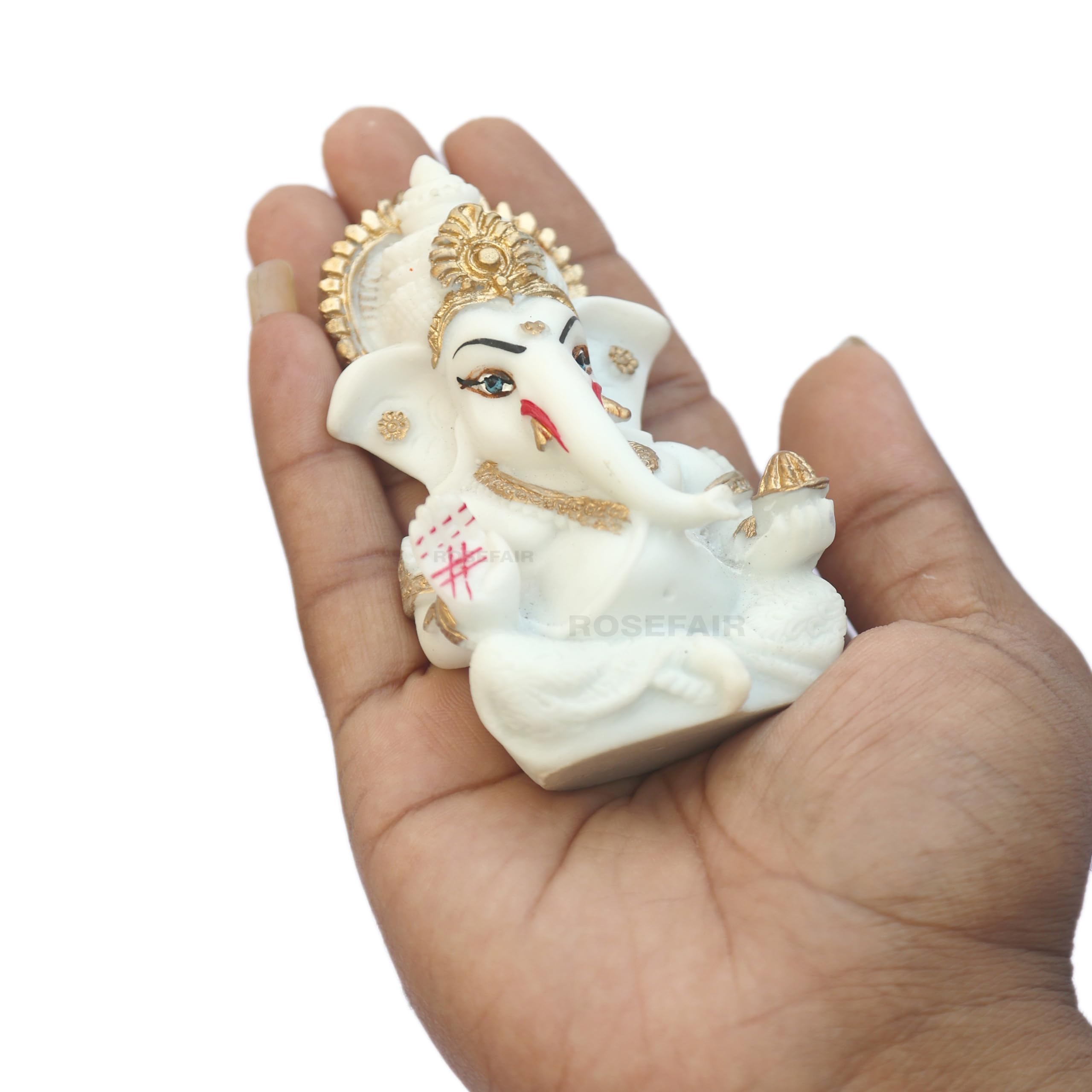 Rosefair Ganesh Statue For Car Dashboard  Resin, 3.5 Inch | Baby Ganesha Idol For Home, Office, Desk, Pooja | Ganesh Festival De