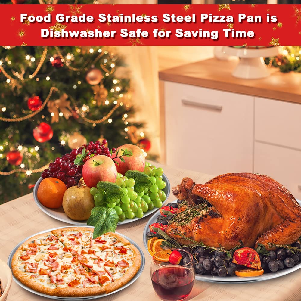 Lianyu 4 Pack Pizza Pan Set, 11.8 Inch Stainless Steel Pizza Serving Tray For Oven Baking, Nonstick Round Pizza Plate,Dishwasher