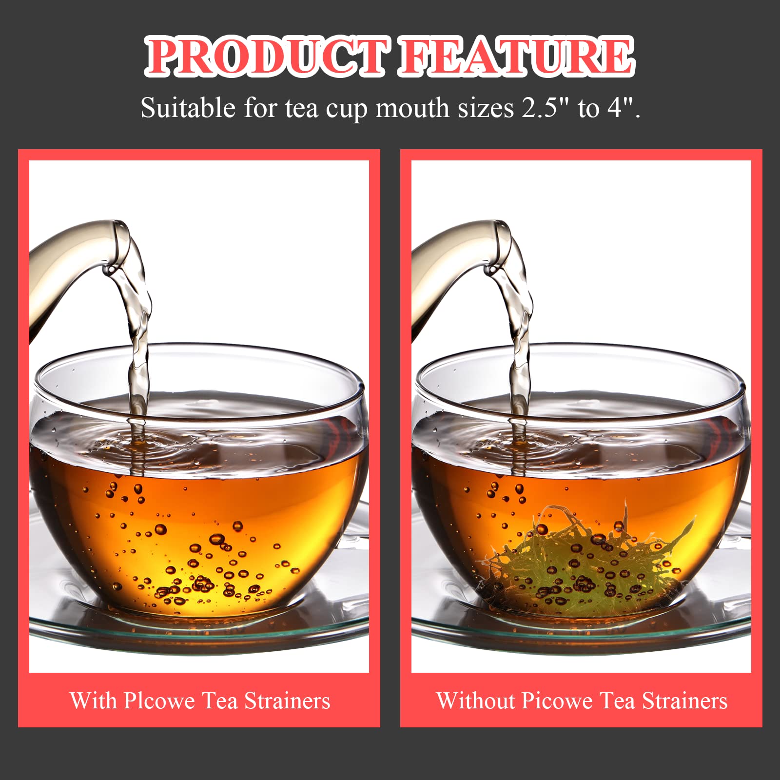Bonsicoky Stainless Steel Tea Strainer Bowl, 2 Pack, Gold, Fits 2.5-4 Inch Cups, Model JR221227025