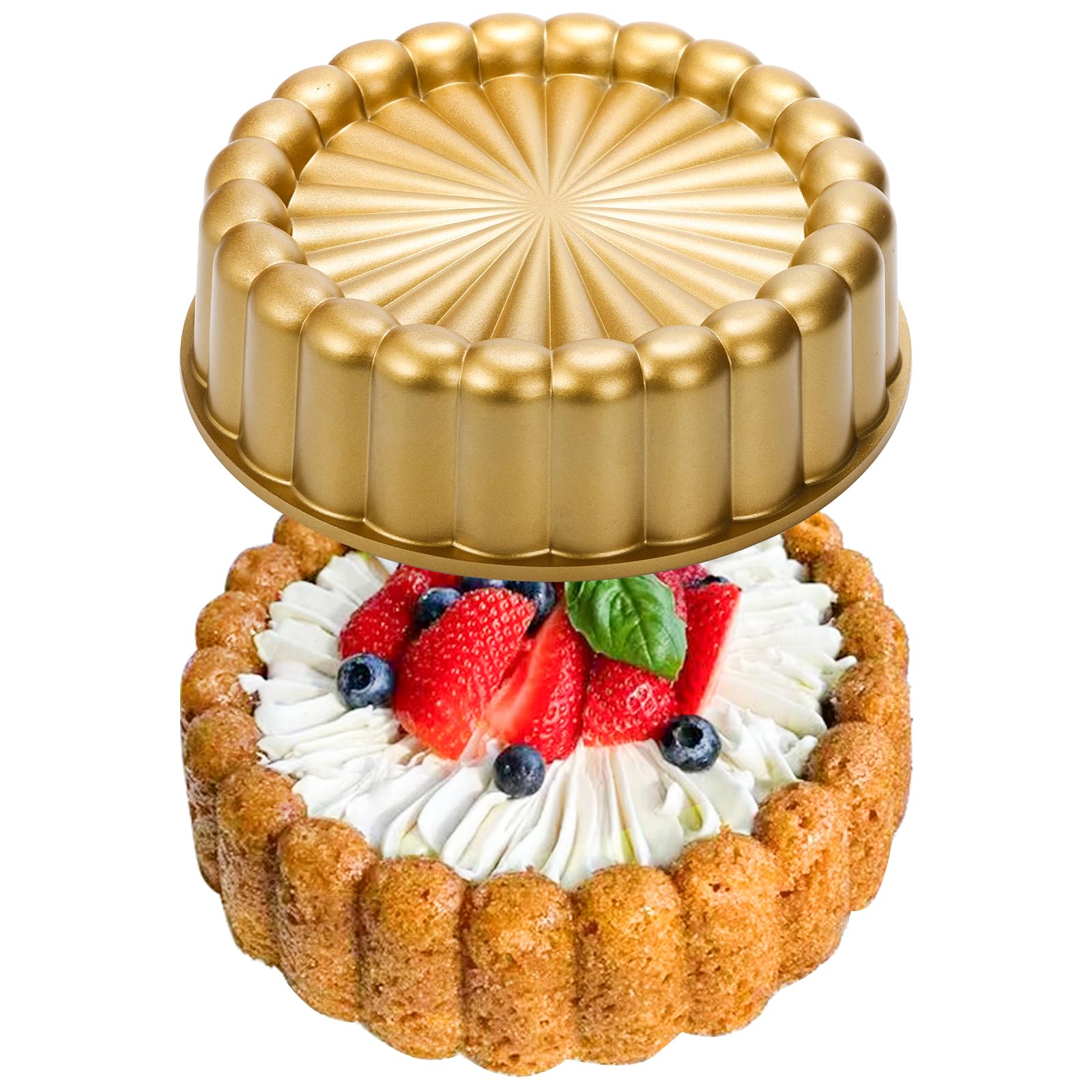 Goaste 9.5 Inch Charlotte Cake Pan, Reusable Mold Fluted Cake Pan, Nonstick Aluminium Cake Mold With Flower Shape For Cheese Cak