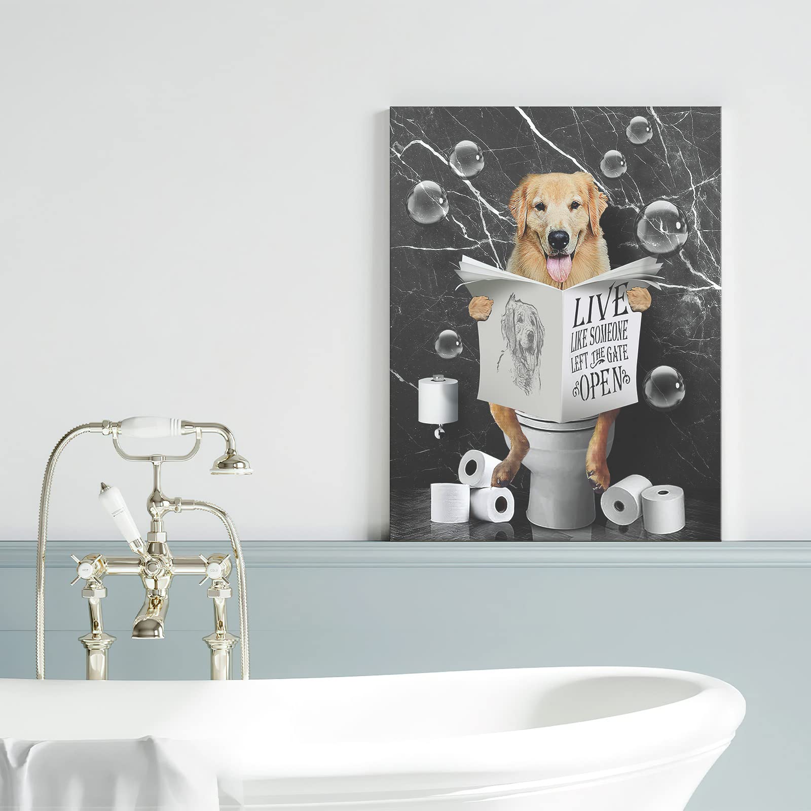 Golden Retrievers In Toilet Bathroom Wall Art Funny Bathroom Pictures Wall Decor Farmhouse Dog Bathroom Painting For Toilet Bath