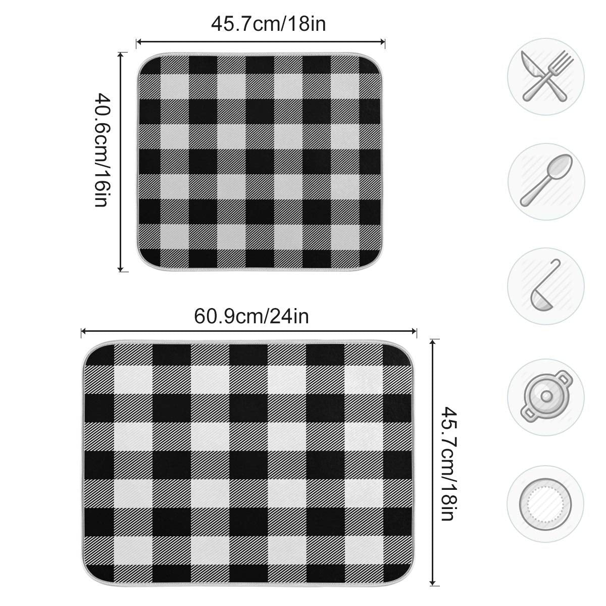 White And Black Buffalo Plaid Dish Drying Mat 18X24 For Kitchen Classic Buffalo Check Dishes Pad Dish Drainer Rack Mats Absorben