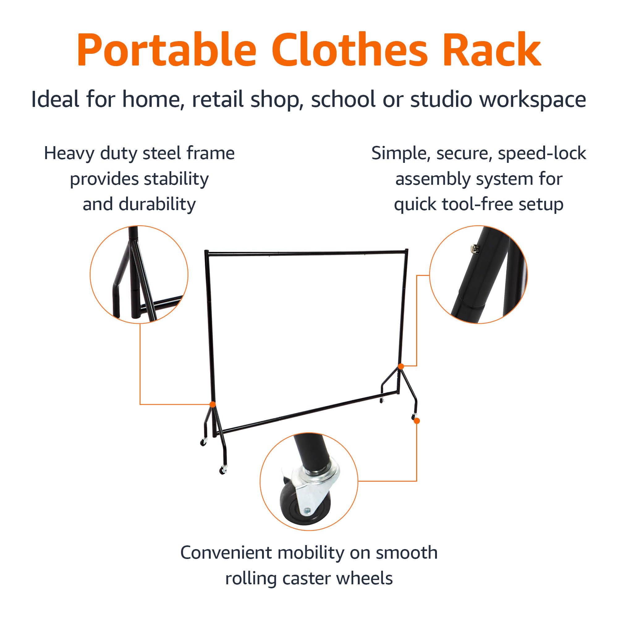 Amazon Basics Heavy Duty Rolling garment Rack  Hanging clothes Organizer Rail for Display and Storage  182 x 152 m  Black