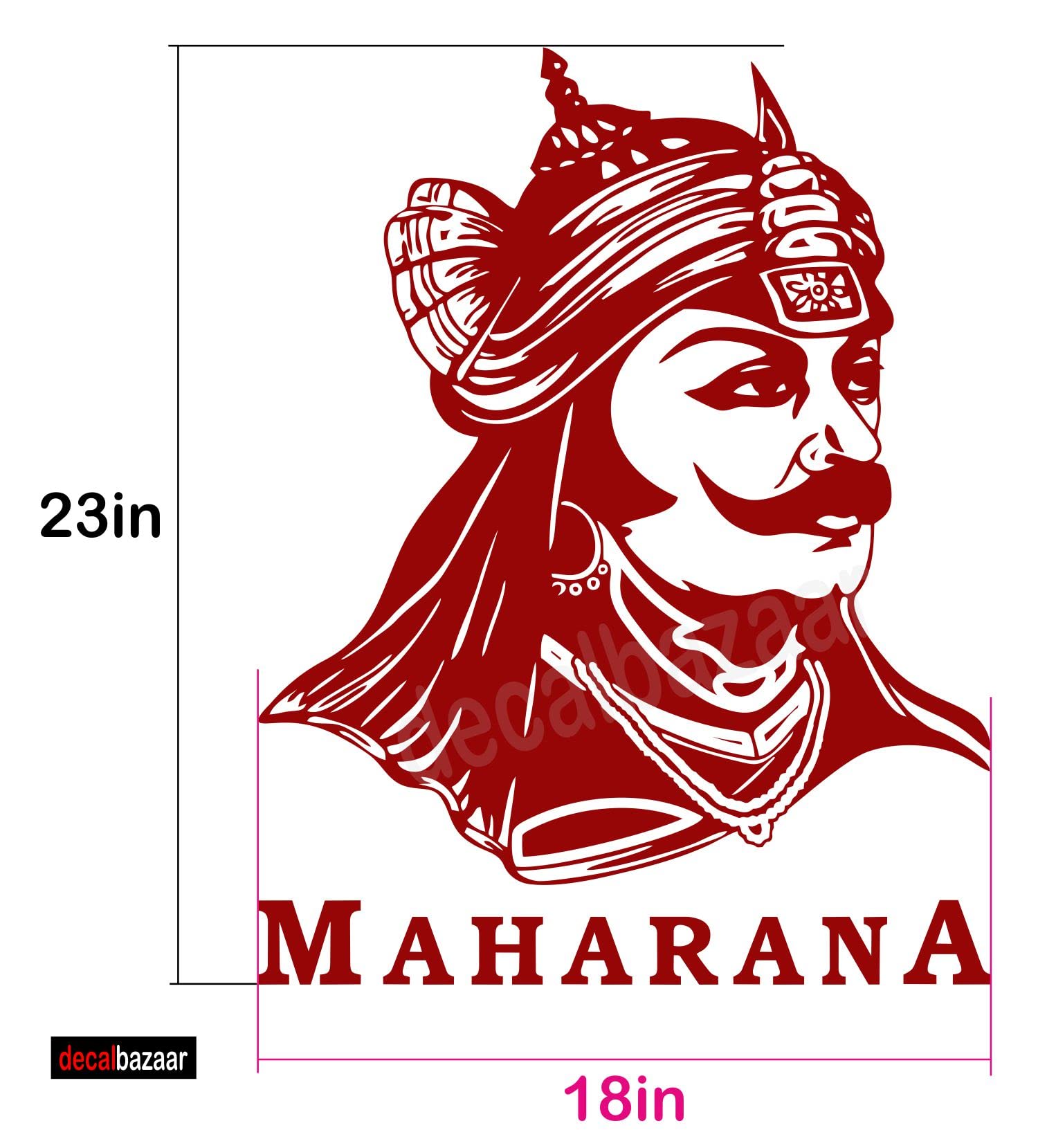 decalbazaar Vinyl Maharana Pratap Singh Glossy Glass Wall Sticker, 23 x 18 Inches Maroon