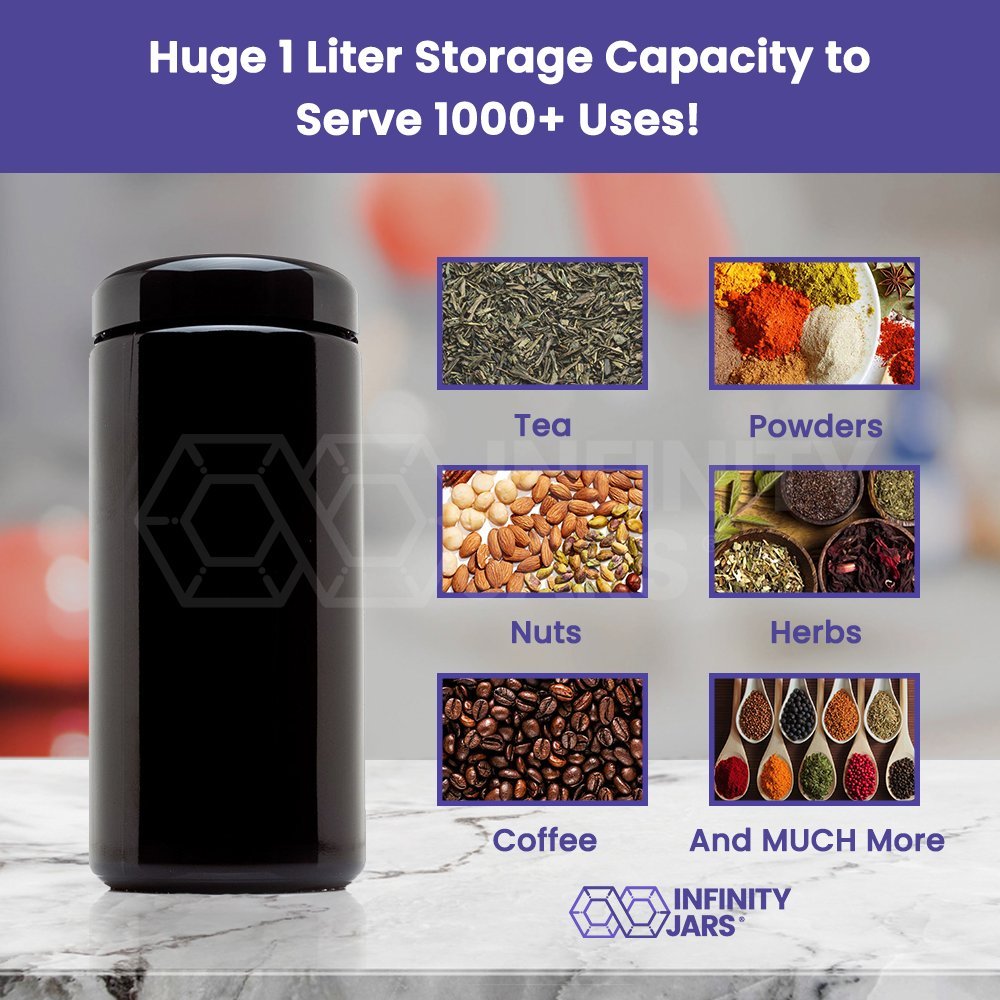 Infinity Jars 1 Liter (34 Fl Oz) 3-Pack Tall Extra Large Black Ultraviolet Glass Wide Mouth Screw Top Jar