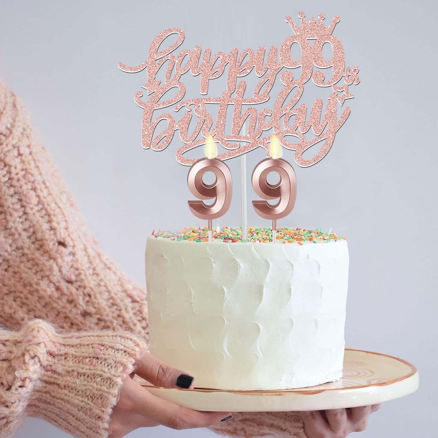 99Th Birthday Decorations Gifts For Women With 99Th Birthday Sash And Tiara, Birthday Cake Topper And Number 99 Candles, Big 99