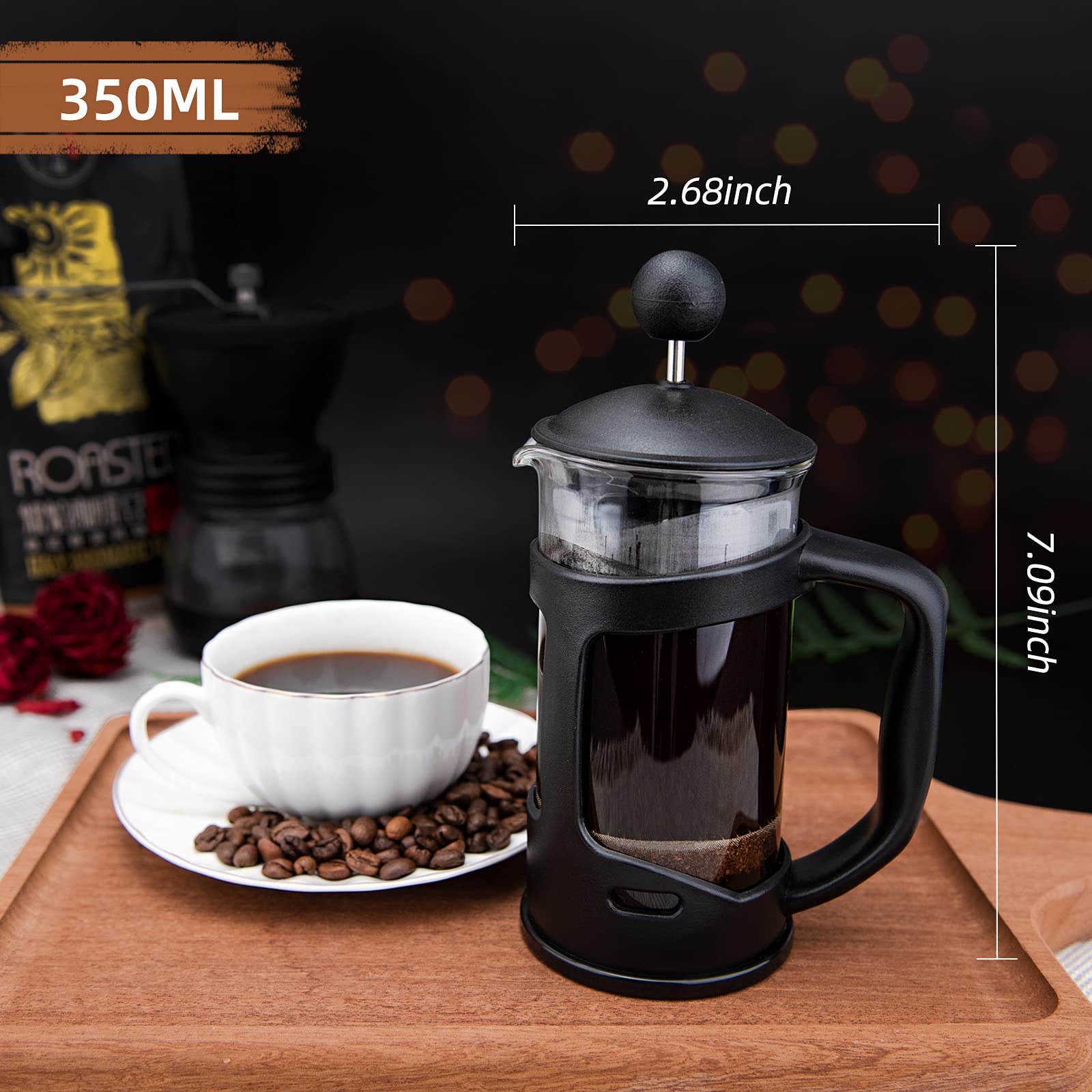 Rainbean Mini French Press Coffee Maker 1 Cups, 12Oz Coffee Press, Perfect For Coffee Lover Gifts Morning Coffee, Maximum Flavor