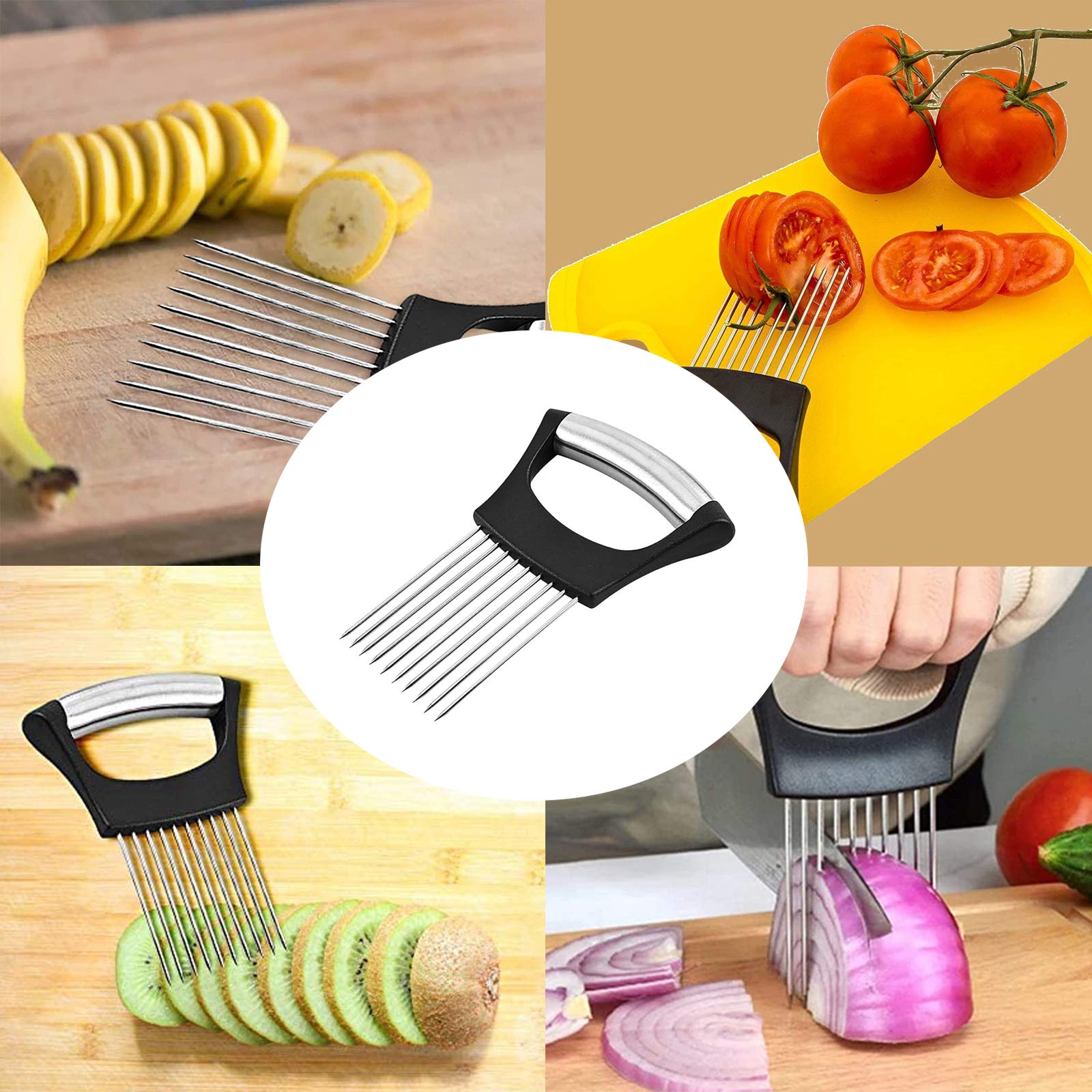 Stainless Steel Onion Holder For Slicing,Onion Cutter For Slicing And Storage Of Onions,Avocados,Eggs And Other Vegetables Black