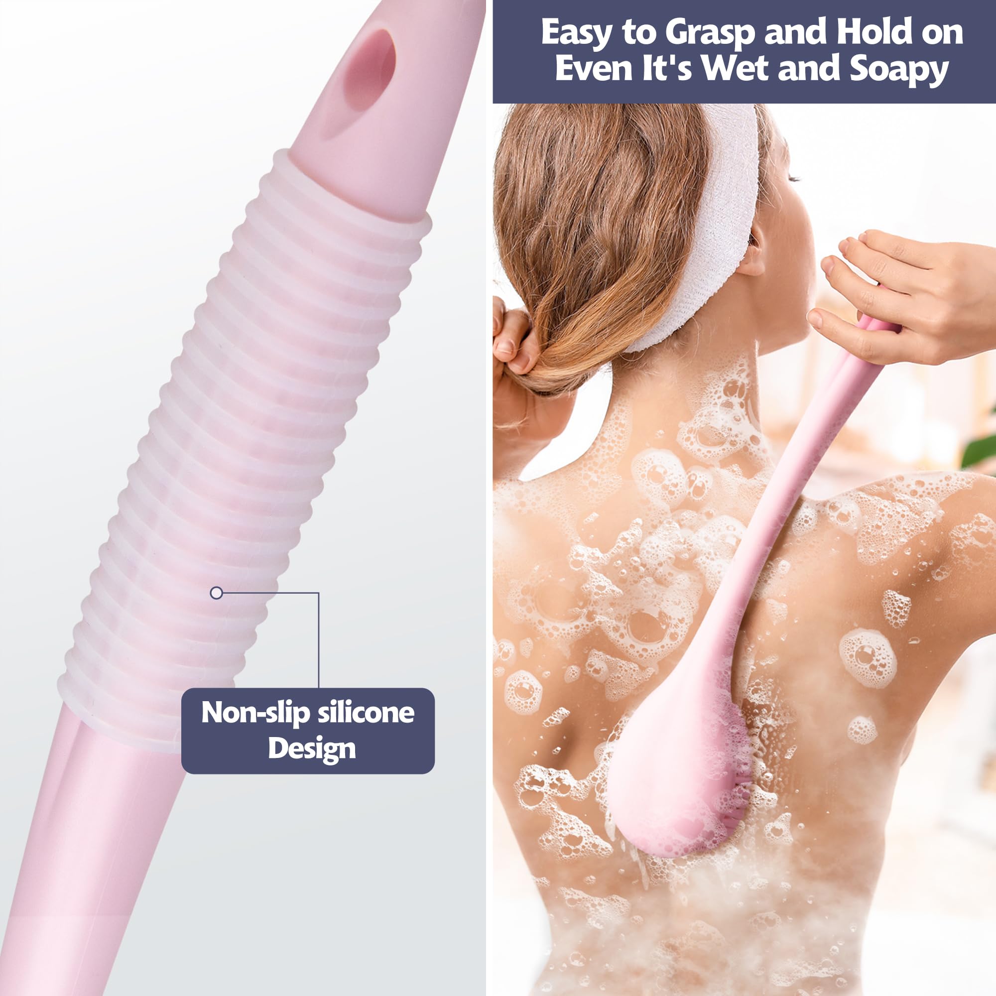 Bedelite Back Bath Brush Long Handle For Shower Of 2 - Soft Shower Brush For Men  Women,Back Brush Scrubber - 164 Long Skin Exfo