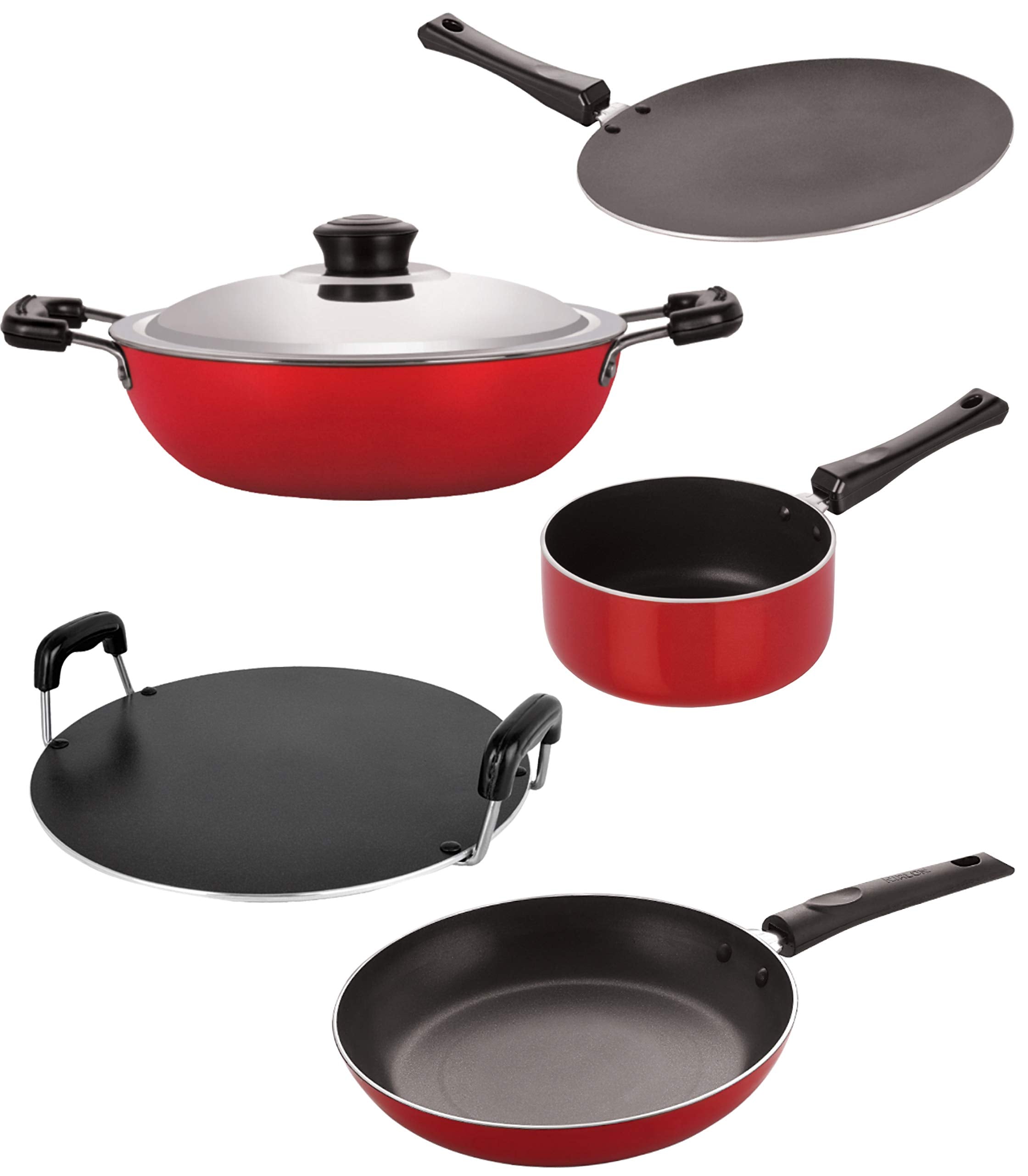 Nirlon Kitchen Accessories For Cooking Non Stick Aluminium Cookware Set Of 5 Pieces (2.6Mm_Ct_Dkdm_Spm_Rt_Tp24)