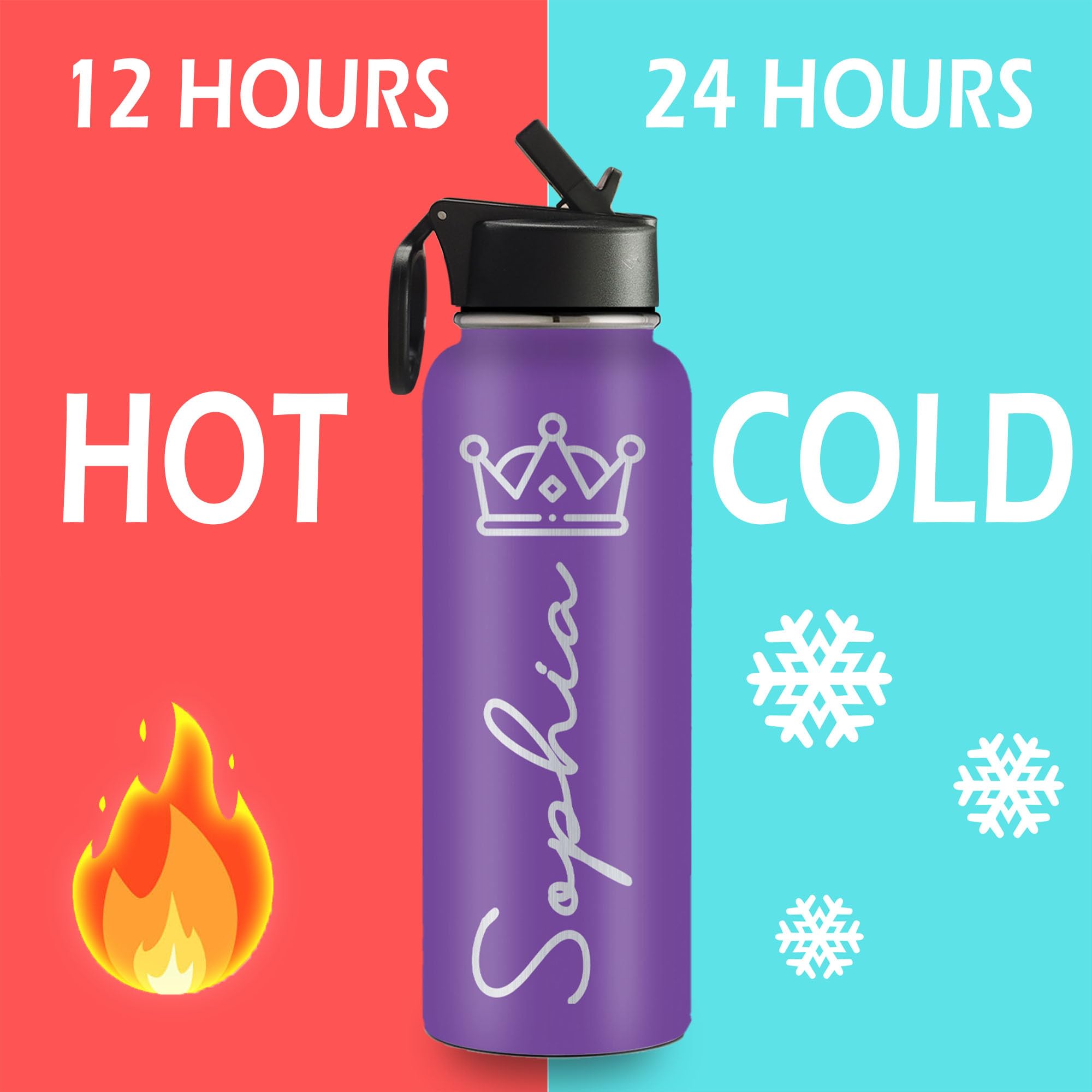 Personalized Water Bottles For Kids, 18 Oz Custom Name Insulated Water Bottle With Straw, Stainless Steel Reusable Waterbottle G