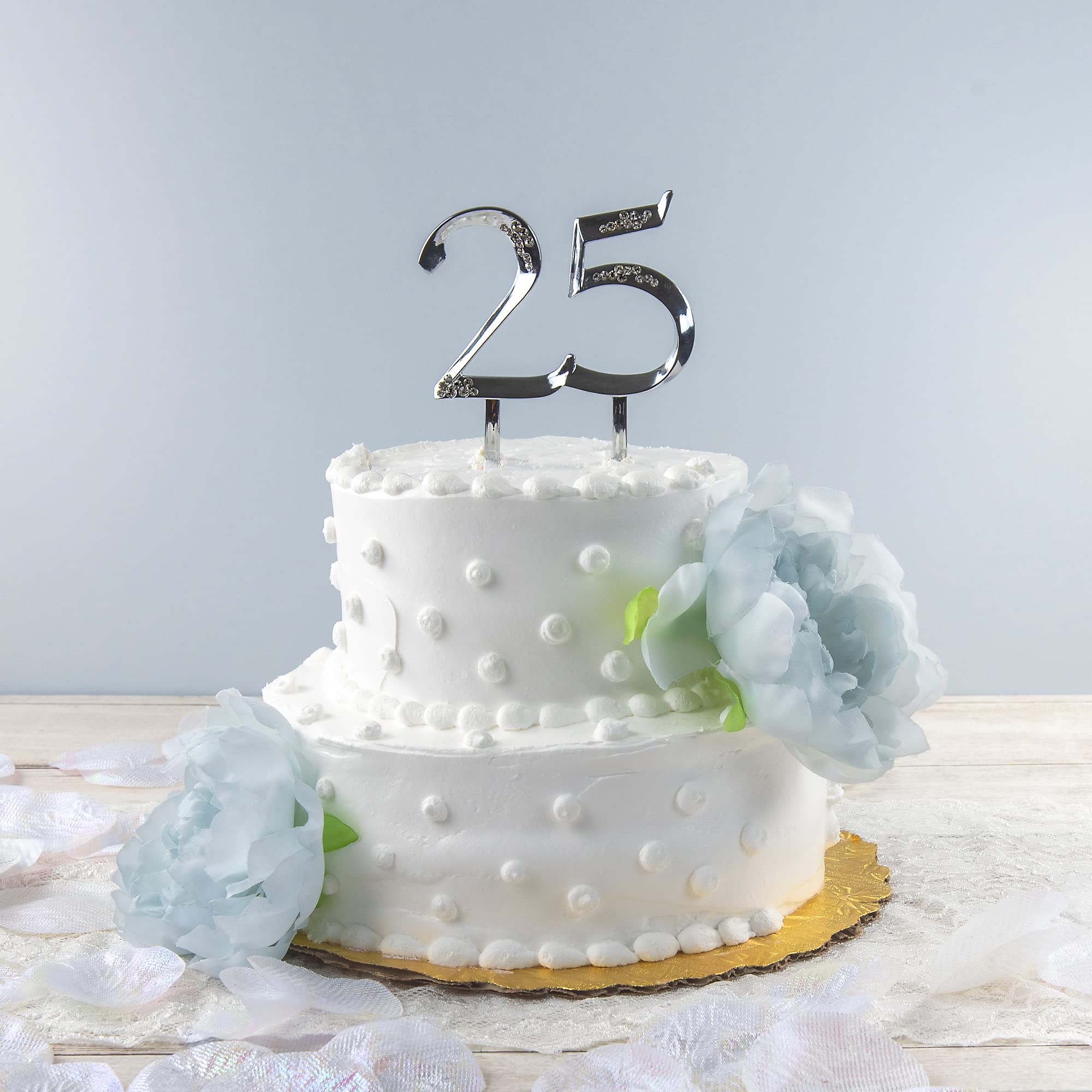 Simplicity Decorative 25Th Anniversary Cake Topper, 4'' X 2.75'', Silver
