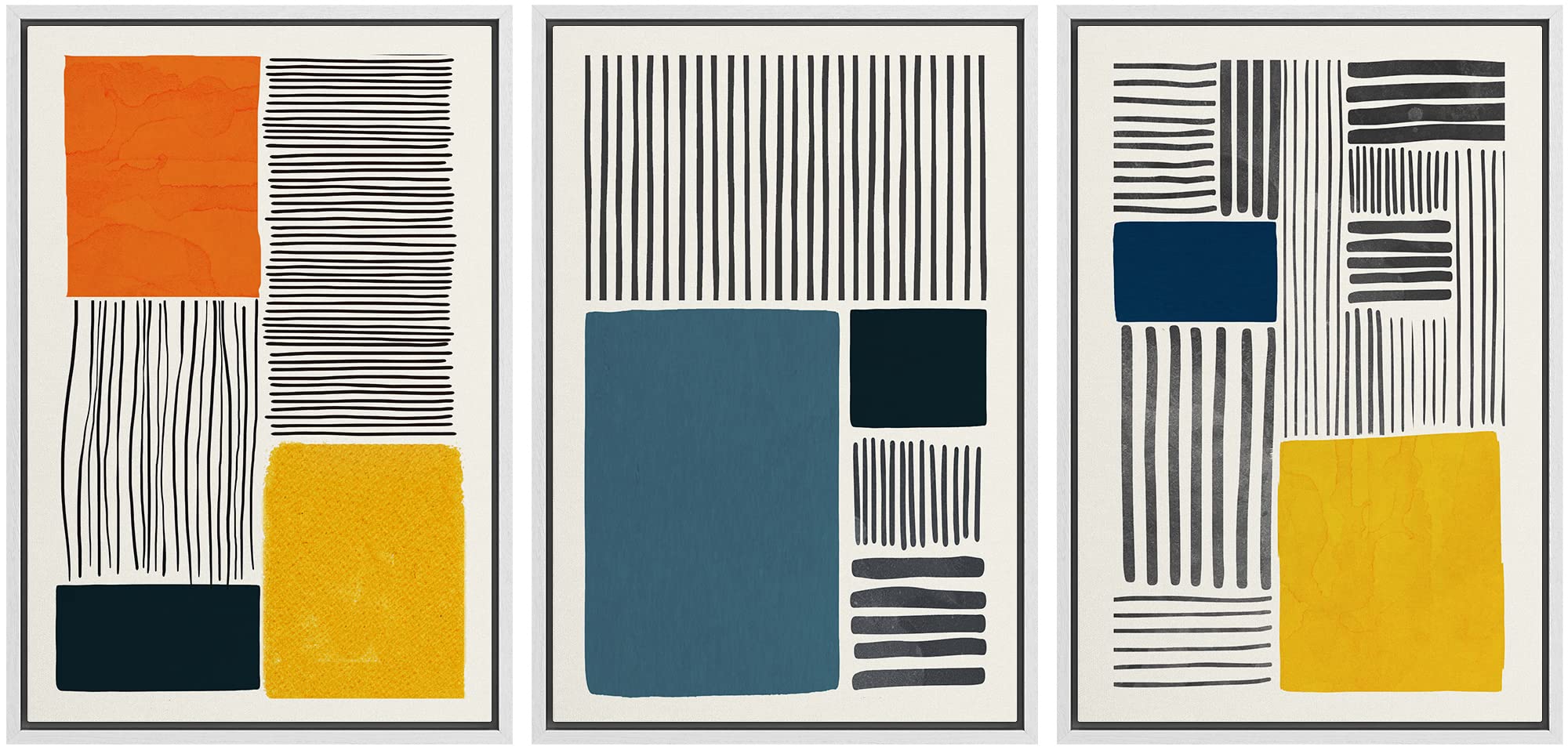 Idea4Wall Framed Canvas Print Wall Art Set Mid-Century Vibrant Color Block Polygons Abstract Shapes Illustrations Minimalism Boh