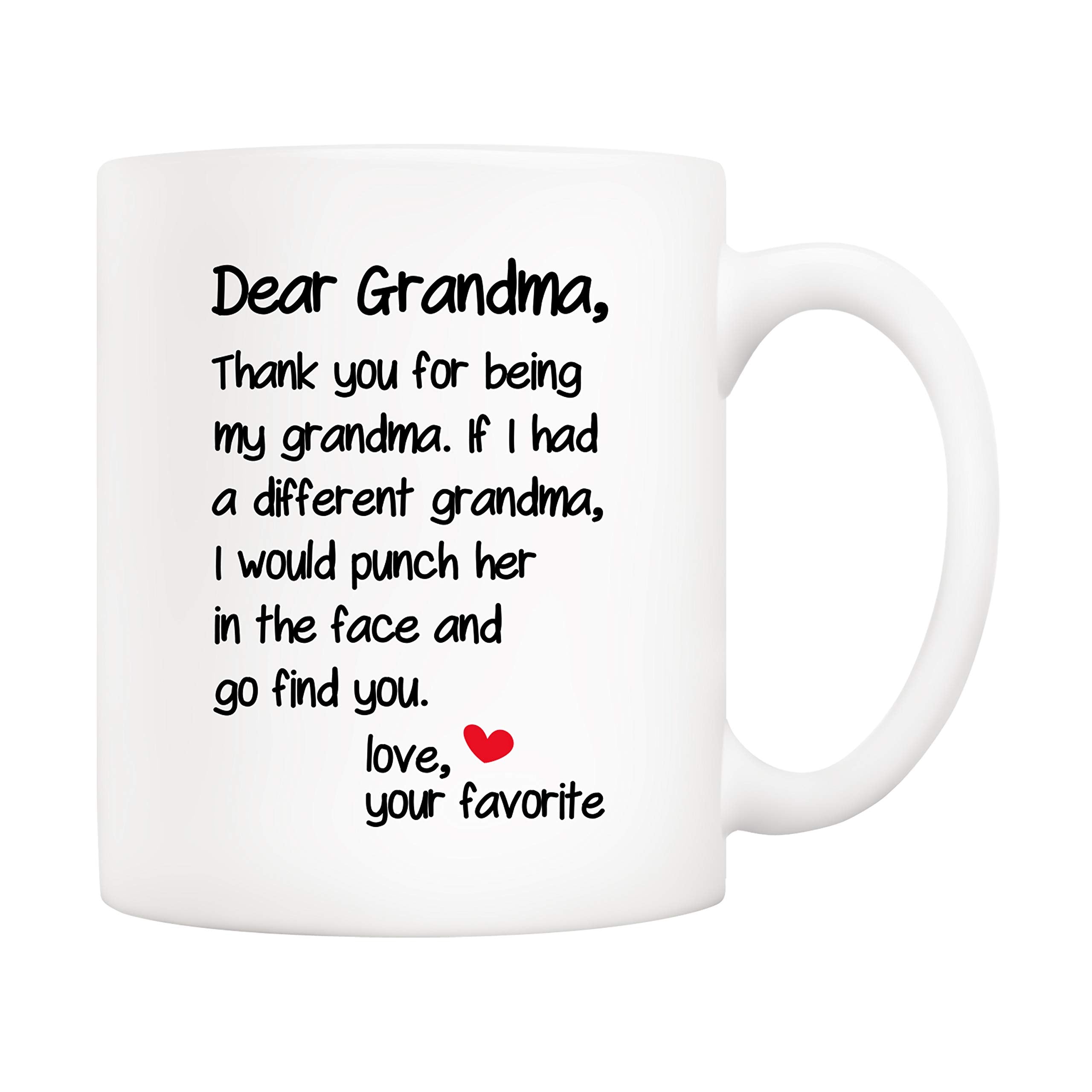 5Aup Mother's Day Funny Grandma Coffee Mug Christmas Gifts from Grandson Granddaughter  Dear Grandma  Thanks for Being... Love Your Favorite Cups 11 Oz  Birthday Present Idea for Grandmother