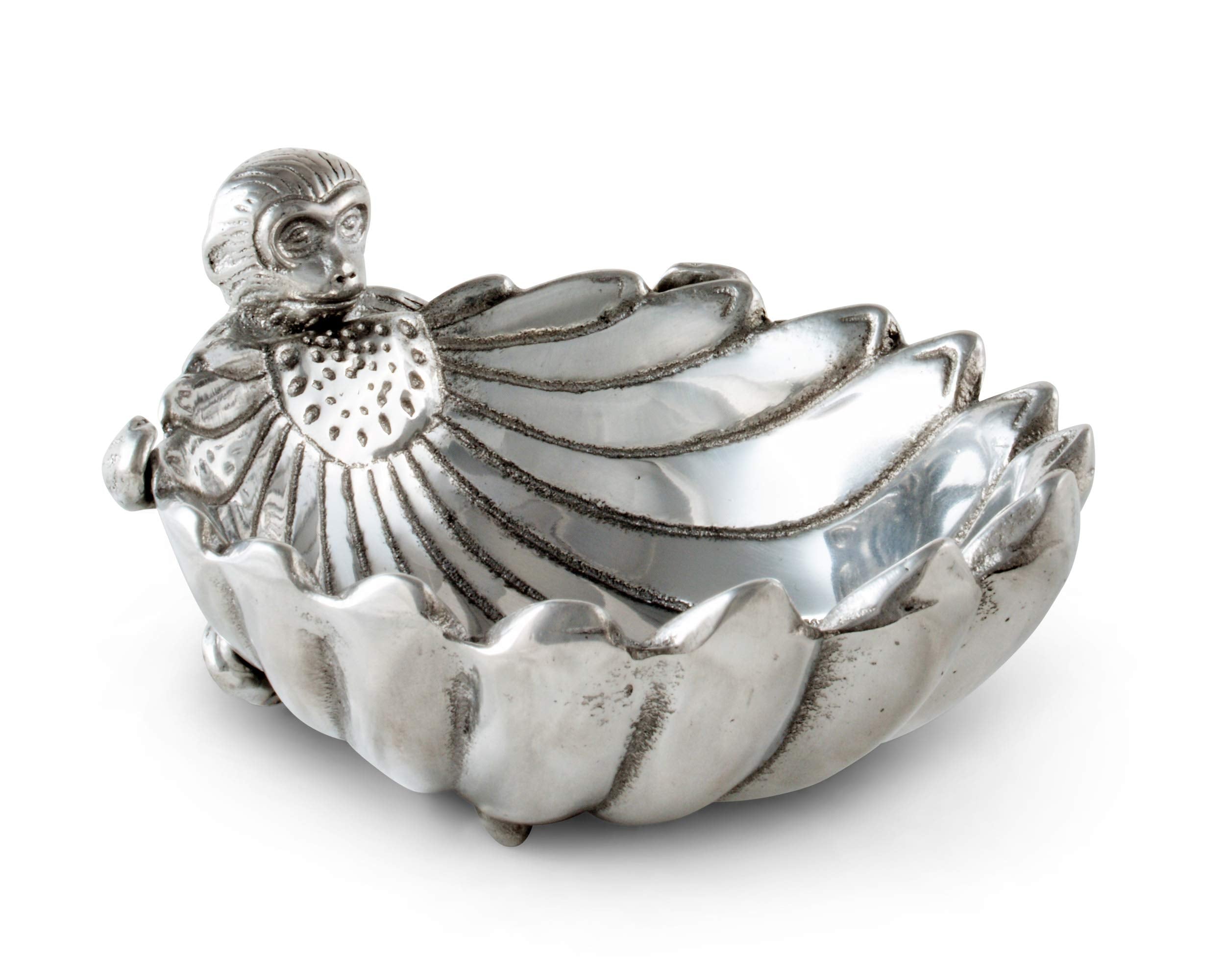 Arthur Court Designs Aluminum Metal Monkey Nut/Candy/Snack Bowl Dish 6.5 Inch Diameter